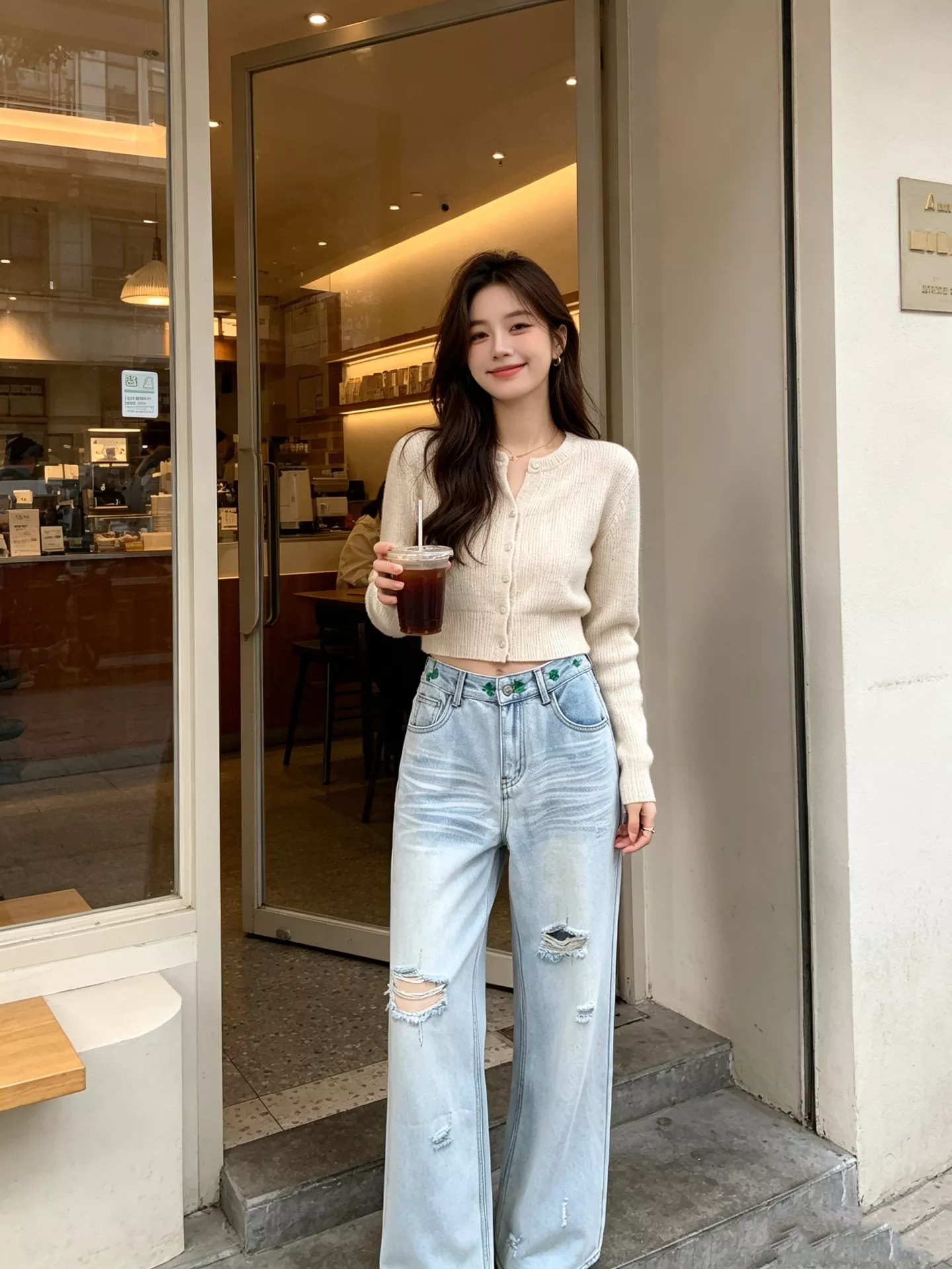 디올 네잎클로버 자수 디스트로이드 하이웨이스트 스트레이트 데님 팬츠 상세 이미지 20