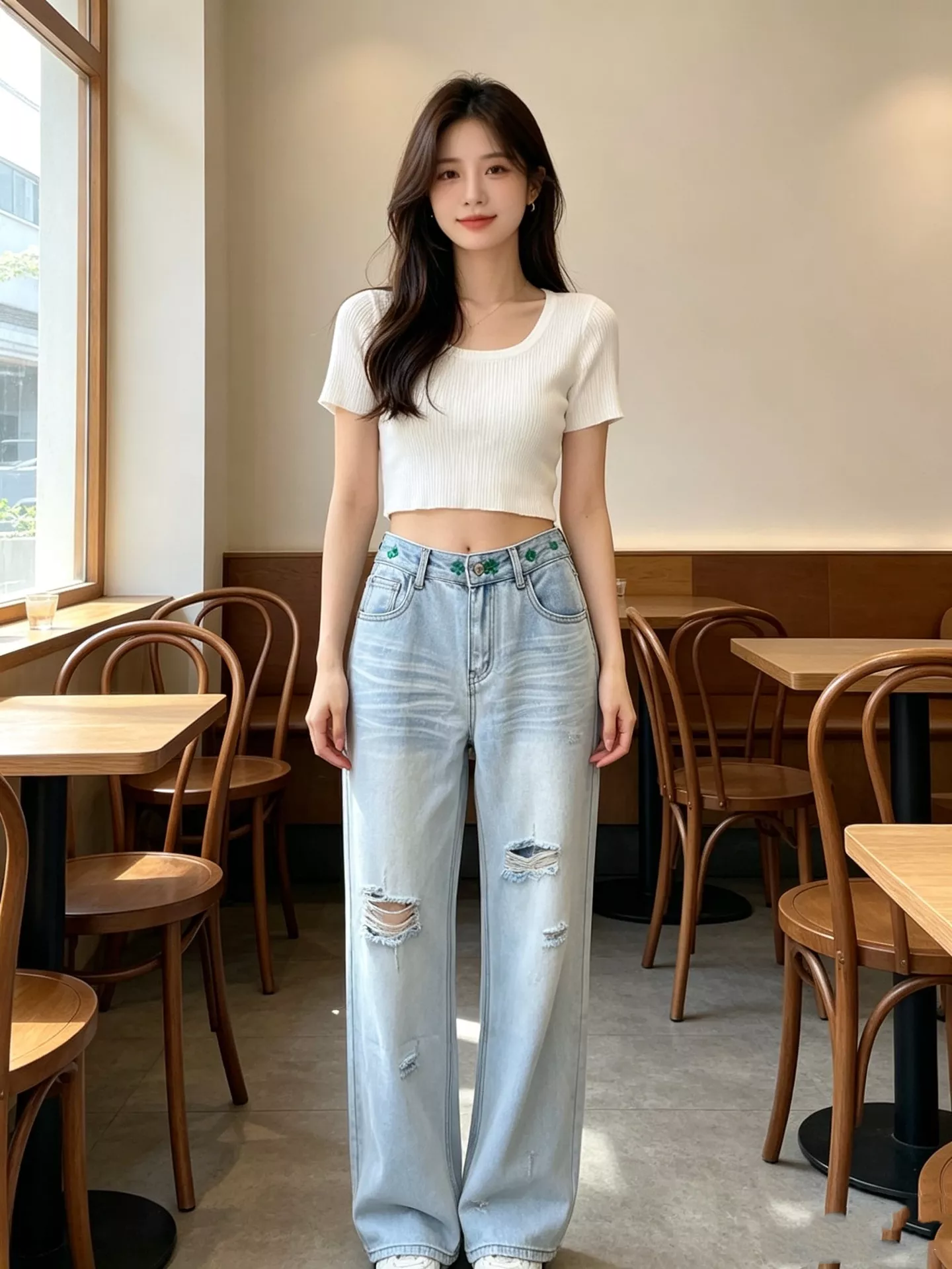 디올 네잎클로버 자수 디스트로이드 하이웨이스트 스트레이트 데님 팬츠 상세 이미지 16