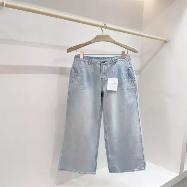 샤넬 레이스 더블C 자수 스트레이트 데님 팬츠