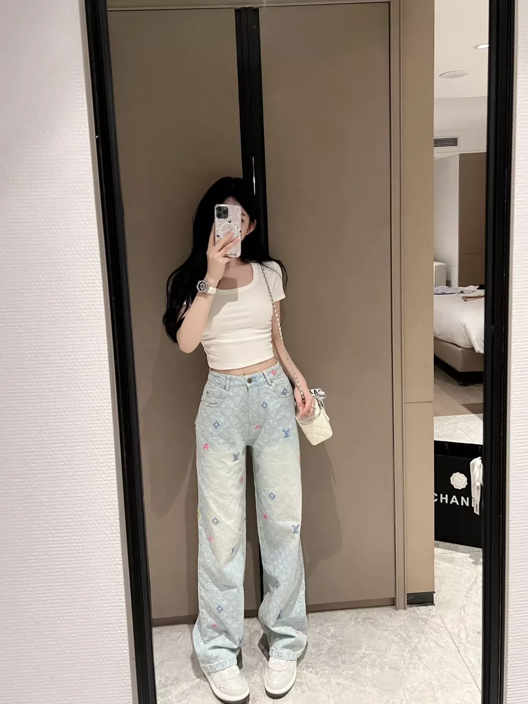 루이비통 컬러 자카드 자수 하이웨이스트 스트레이트 데님 팬츠 상세 이미지 14