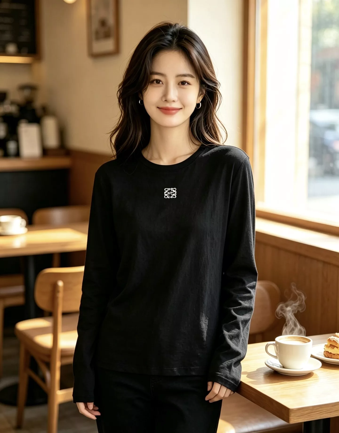 로에베 자수 로고 슬림핏 긴소매 티셔츠 상세 이미지 22