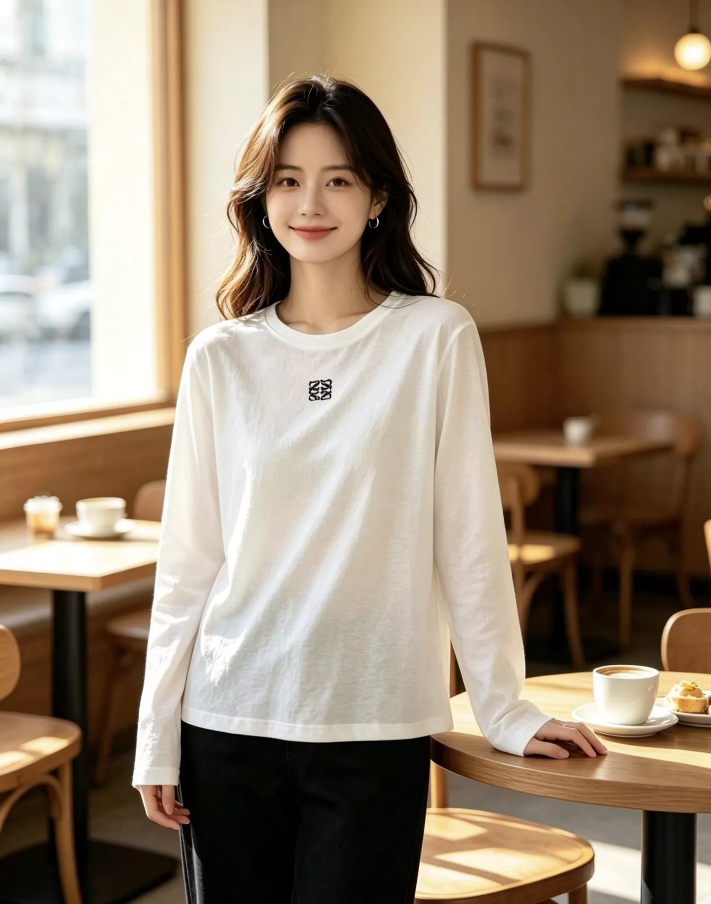 로에베 자수 로고 슬림핏 긴소매 티셔츠 상세 이미지 20