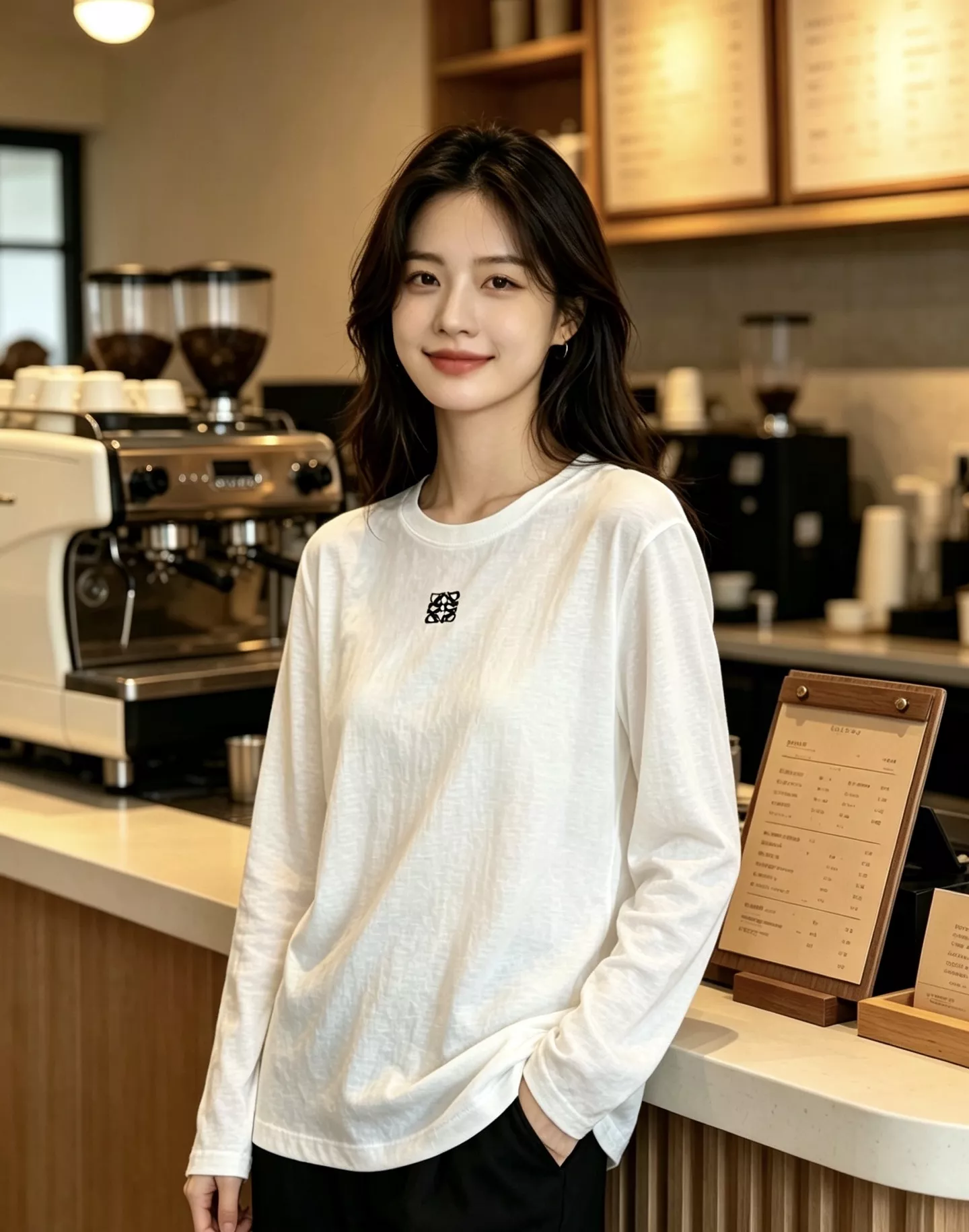 로에베 자수 로고 슬림핏 긴소매 티셔츠 상세 이미지 21