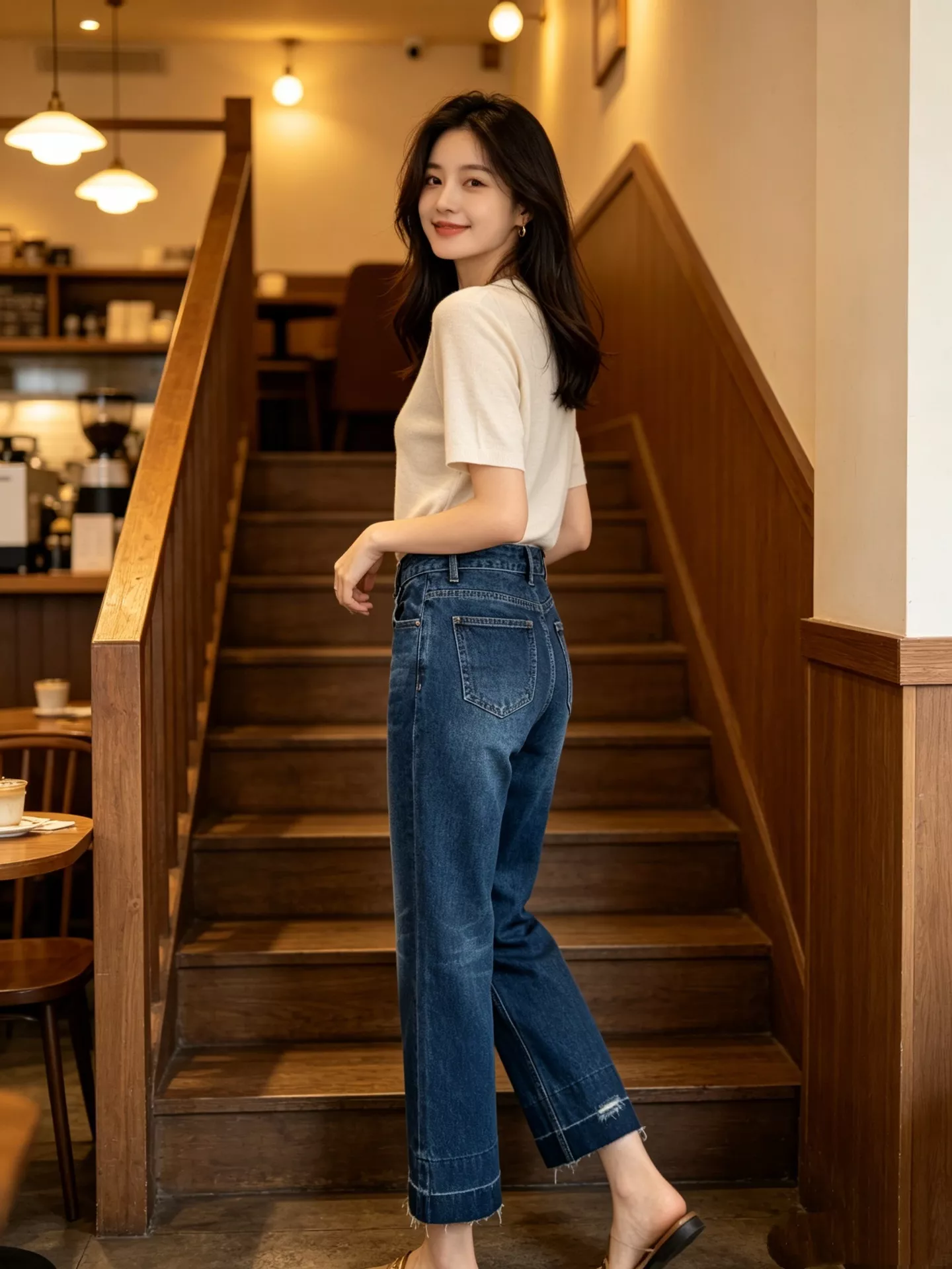 끌로에 프린지 밑단 워싱 와이드 크롭 데님 팬츠 상세 이미지 17