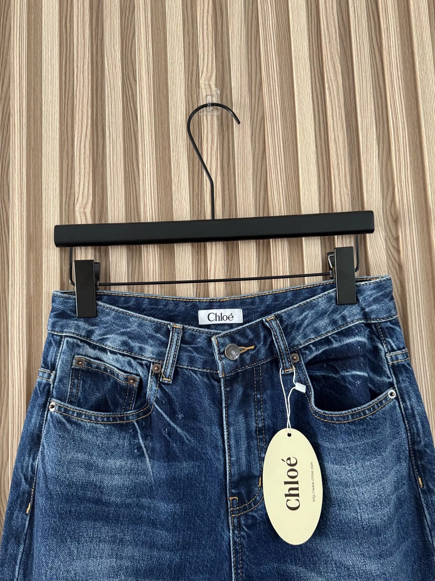 끌로에 프린지 밑단 워싱 와이드 크롭 데님 팬츠 상세 이미지 5