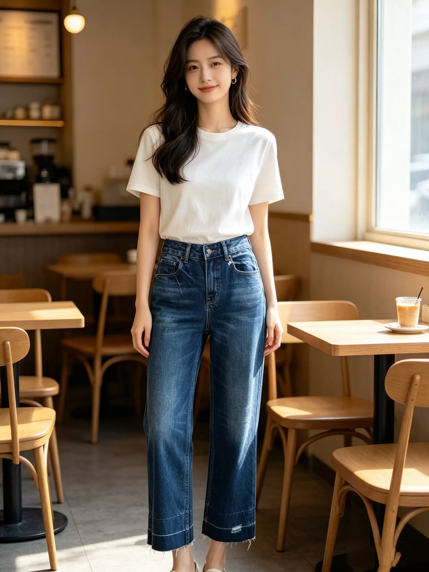 끌로에 프린지 밑단 워싱 와이드 크롭 데님 팬츠 상세 이미지 14