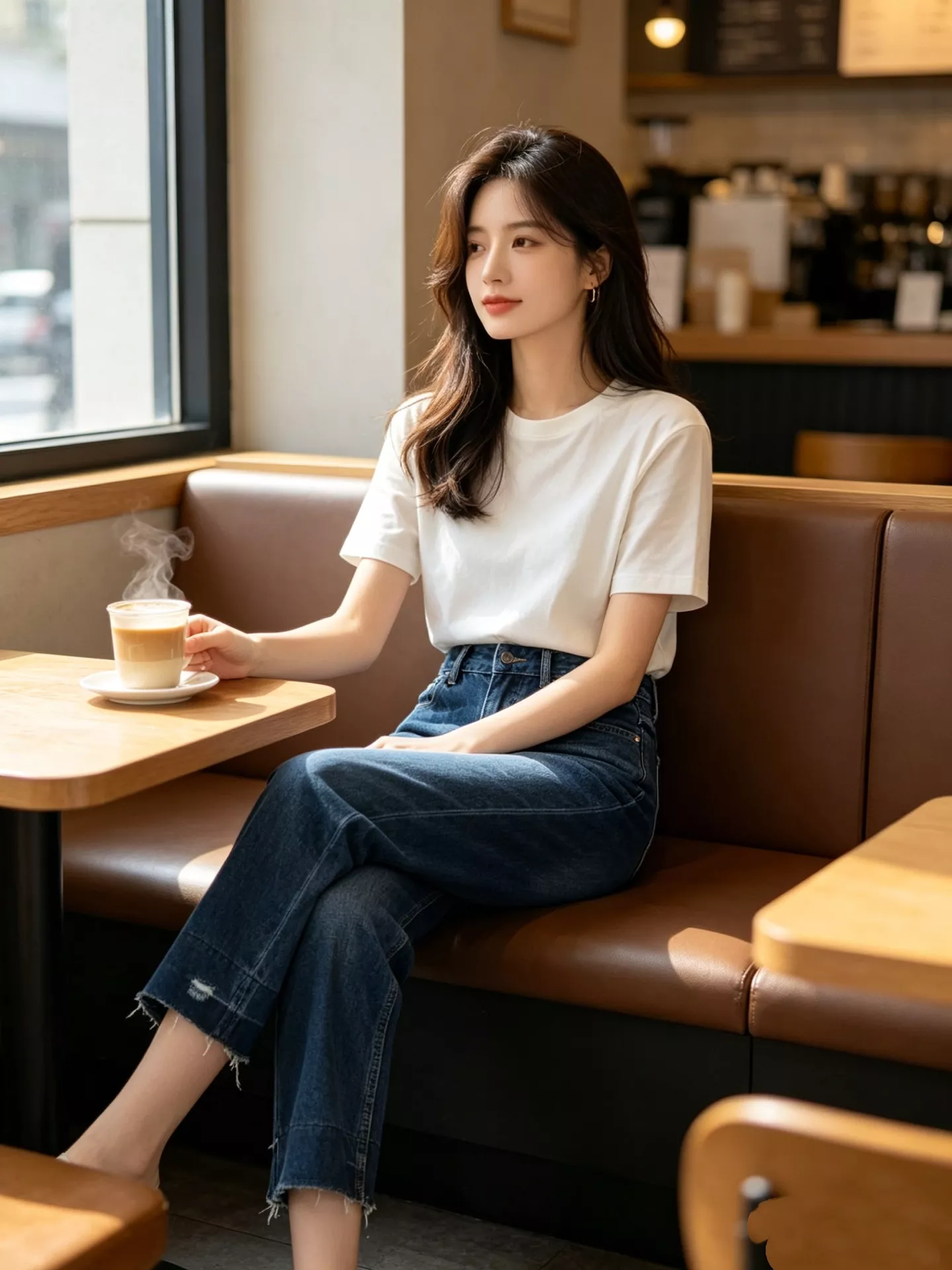 끌로에 프린지 밑단 워싱 와이드 크롭 데님 팬츠 상세 이미지 15