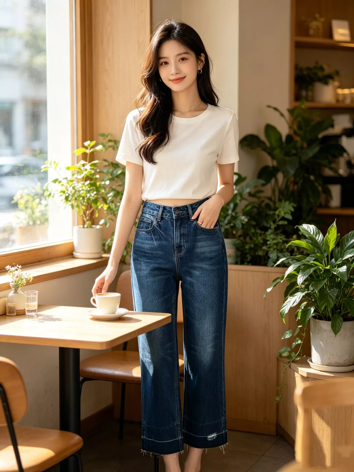 끌로에 프린지 밑단 워싱 와이드 크롭 데님 팬츠 상세 이미지 18