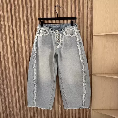 알렉산더왕 워싱 라이트블루 프린지 버튼 와이드 데님 팬츠