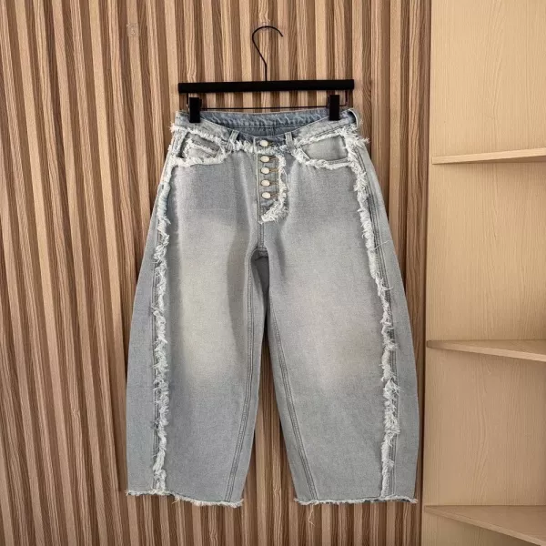 알렉산더왕 워싱 라이트블루 프린지 버튼 와이드 데님 팬츠