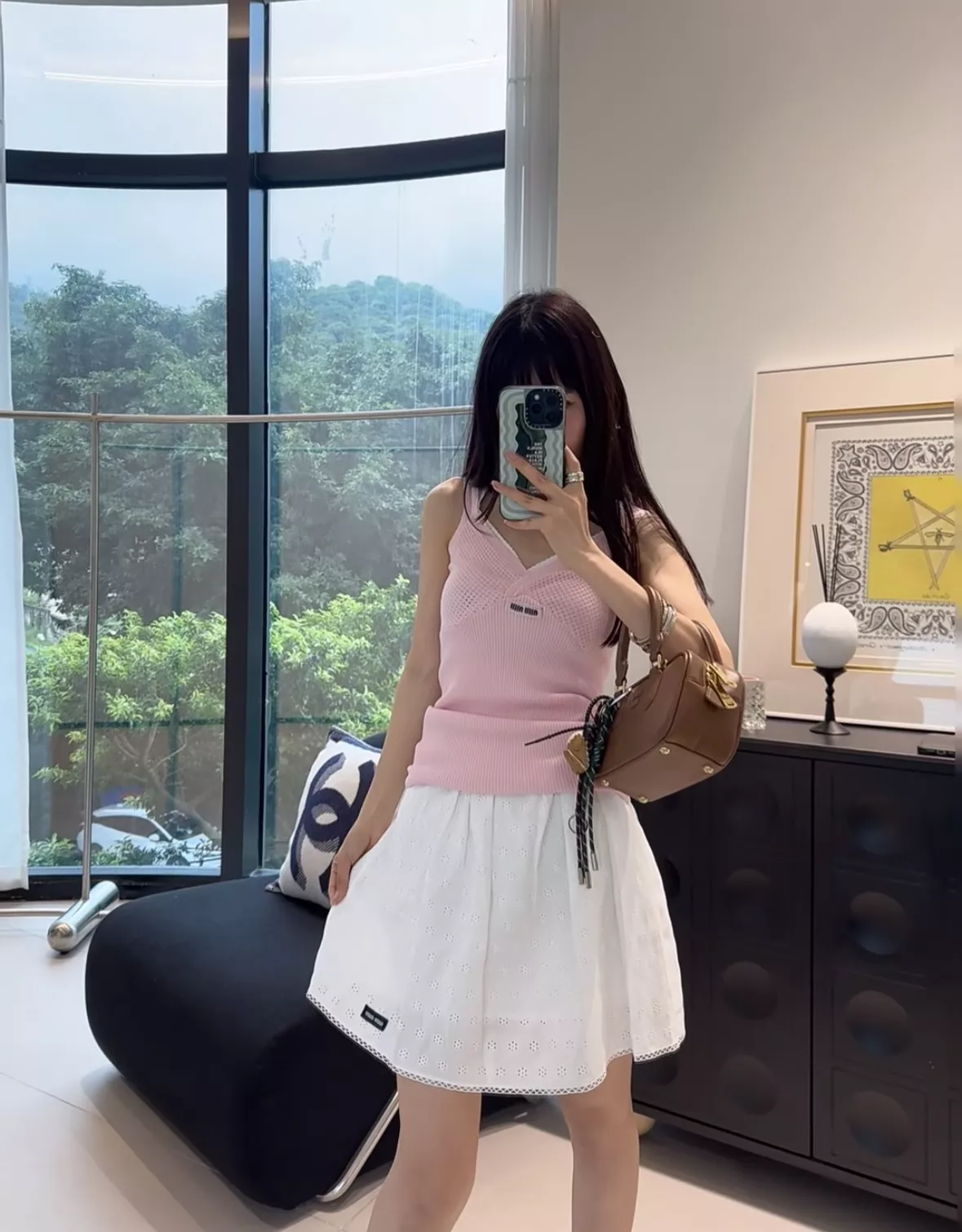 미우미우 펀칭 자수 플라워 코튼 린넨 미니 스커트 상세 이미지 12