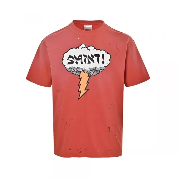 세인트마이클 클라우드 번개 레터링 프린트 반소매 티셔츠