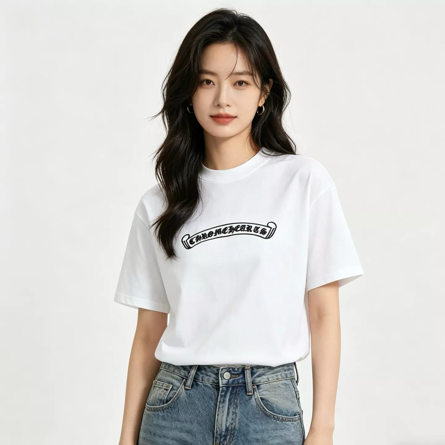 크롬하츠 가죽 패치 크로스 프린트 반소매 티셔츠 상세 이미지 12