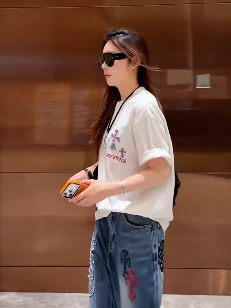 크롬하츠 데님 패치 자수 헤비웨이트 코튼 반소매 티셔츠 상세 이미지 13