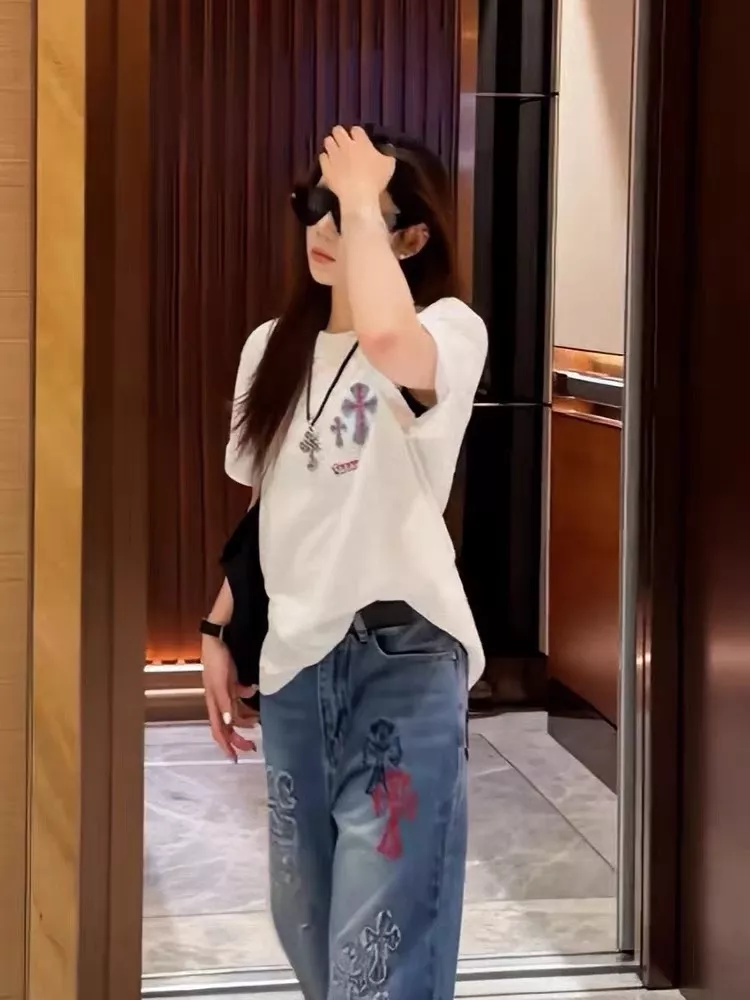 크롬하츠 데님 패치 자수 헤비웨이트 코튼 반소매 티셔츠 상세 이미지 15
