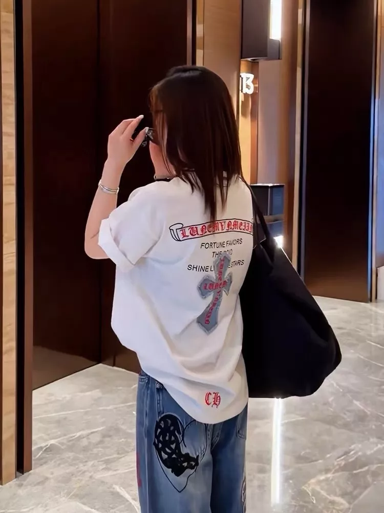 크롬하츠 데님 패치 자수 헤비웨이트 코튼 반소매 티셔츠 상세 이미지 11