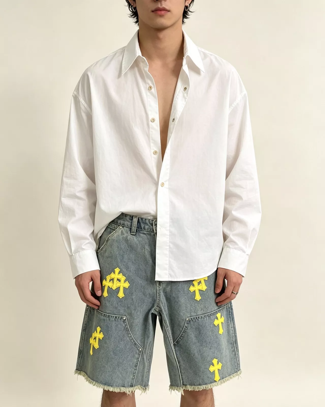크롬하츠 크로스 패치 워싱 데님 하프 팬츠 상세 이미지 11