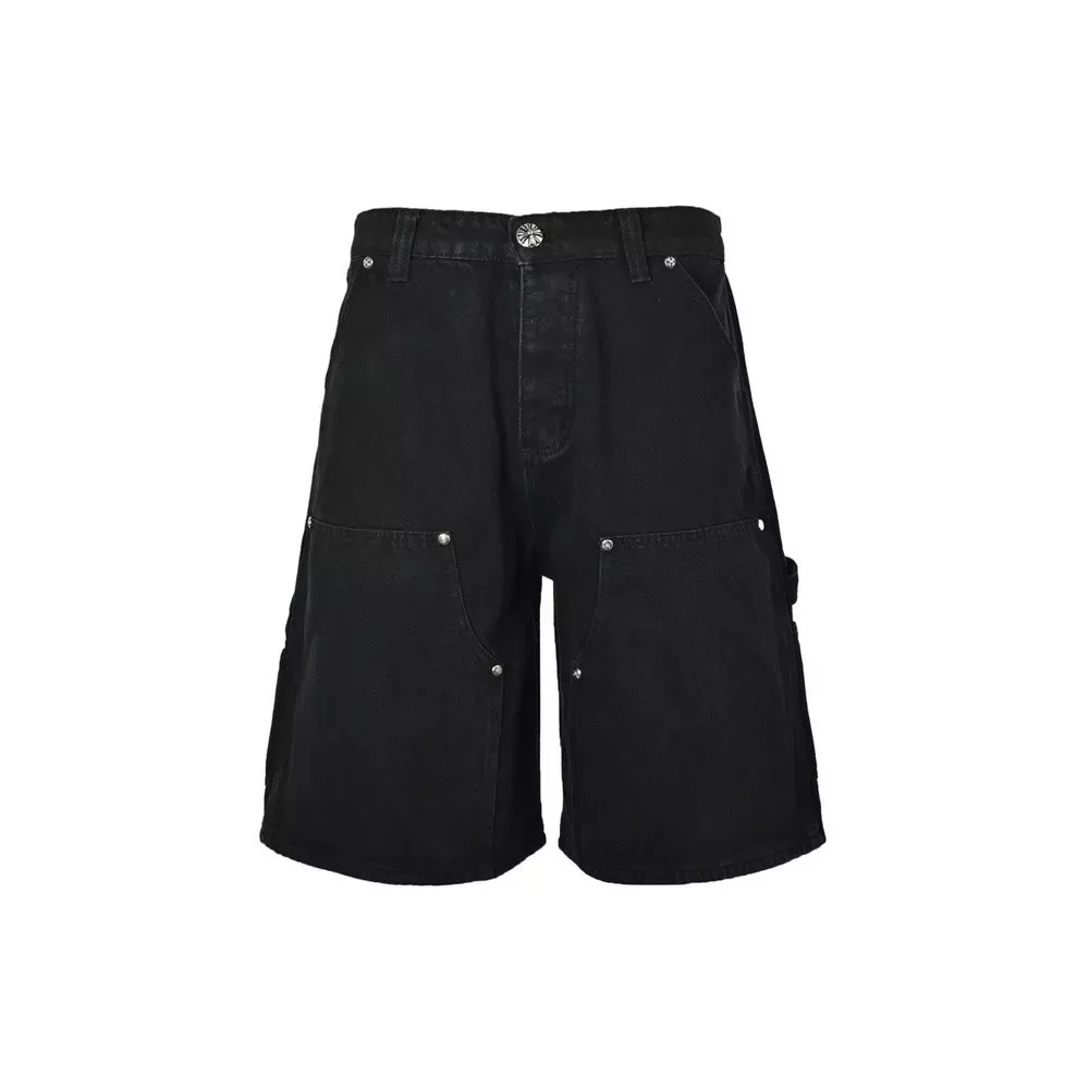 크롬하츠 가죽 크로스 패치 워싱 데님 하프 팬츠