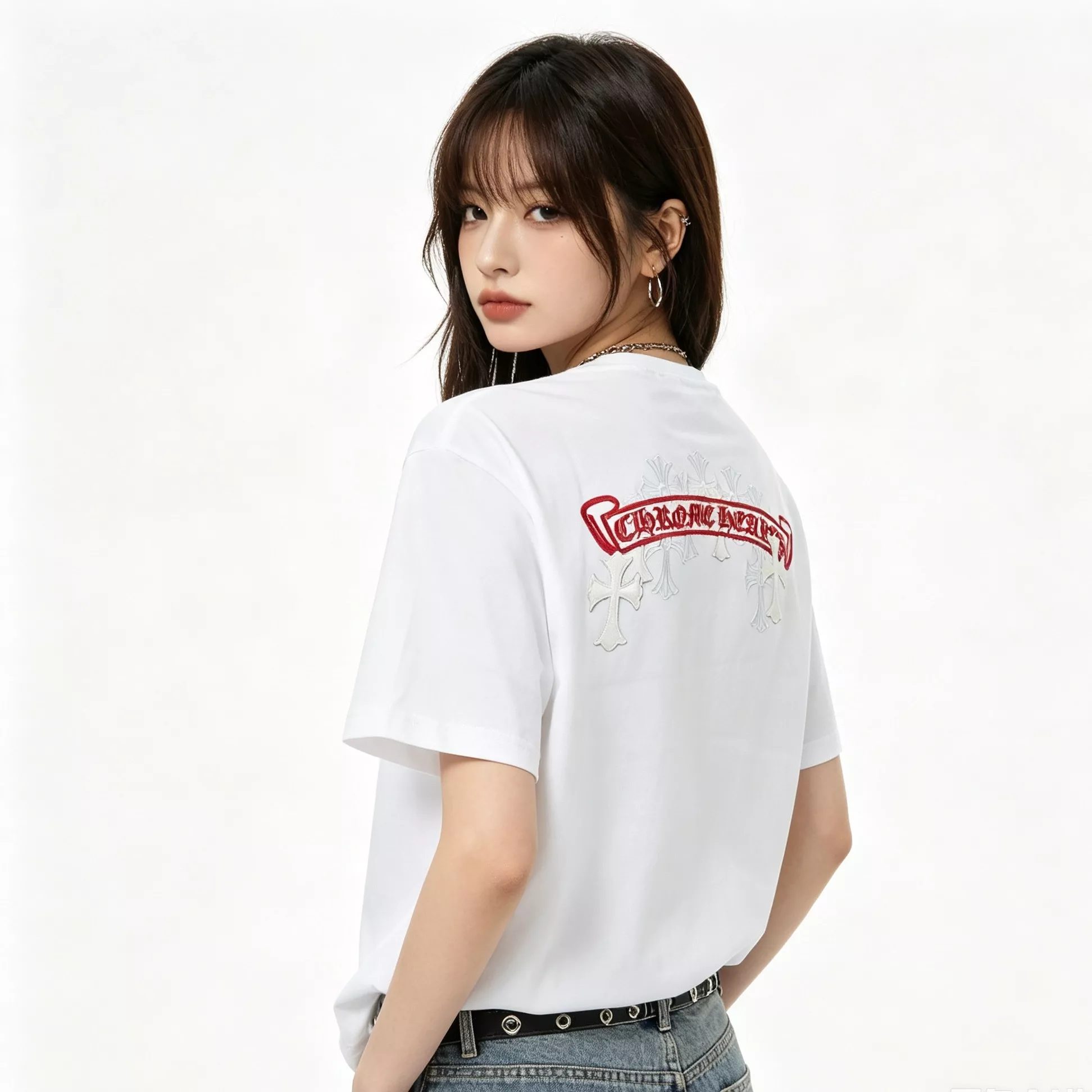 크롬하츠 십자가 클러스터 자수 오버핏 반소매 티셔츠 상세 이미지 15