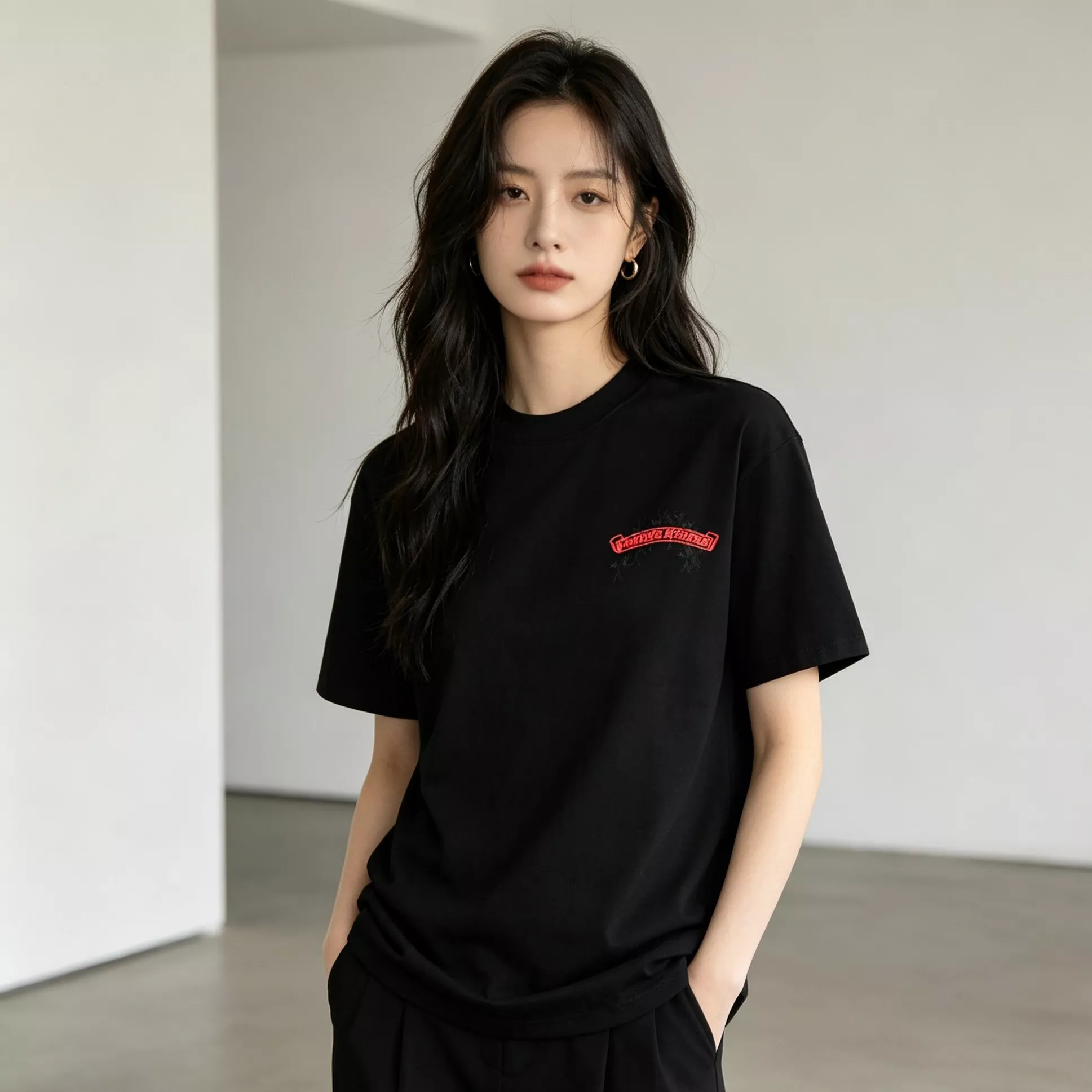 크롬하츠 십자가 클러스터 자수 오버핏 반소매 티셔츠 상세 이미지 12