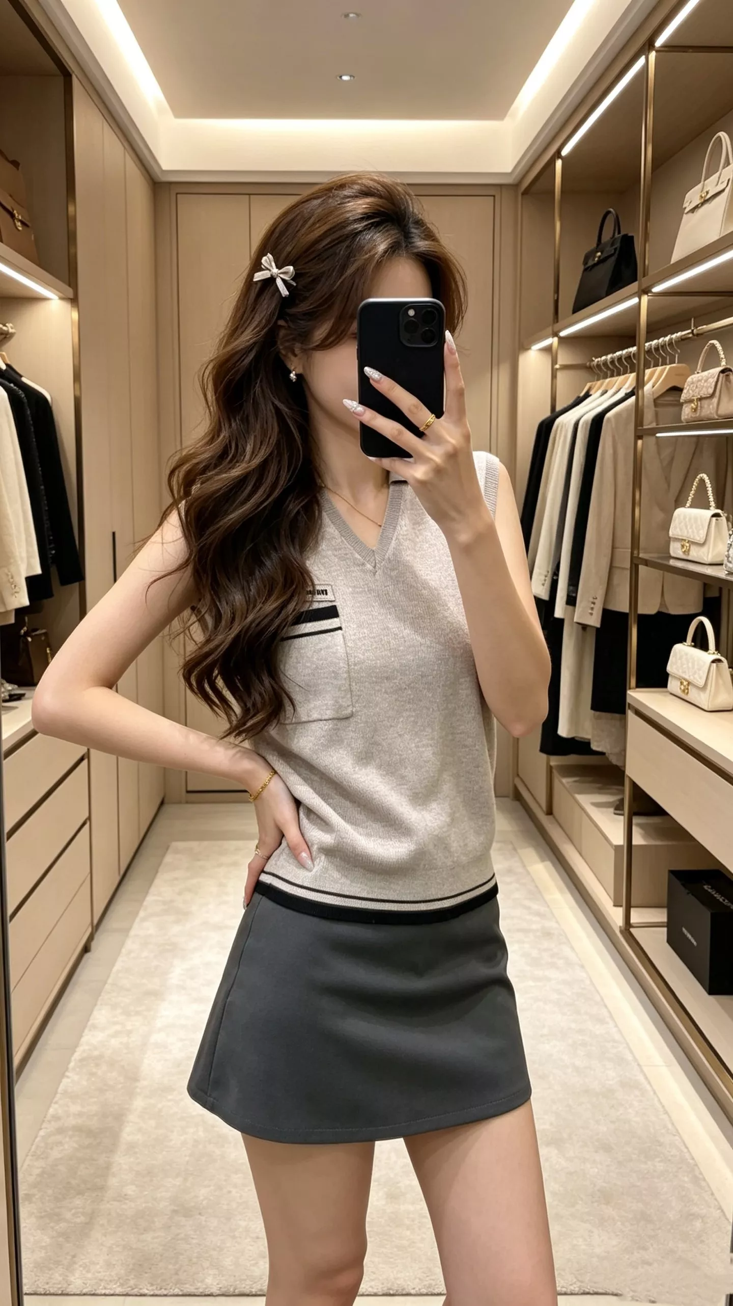 미우미우 배색 스트라이프 카라 로고 니트 베스트 상세 이미지 18