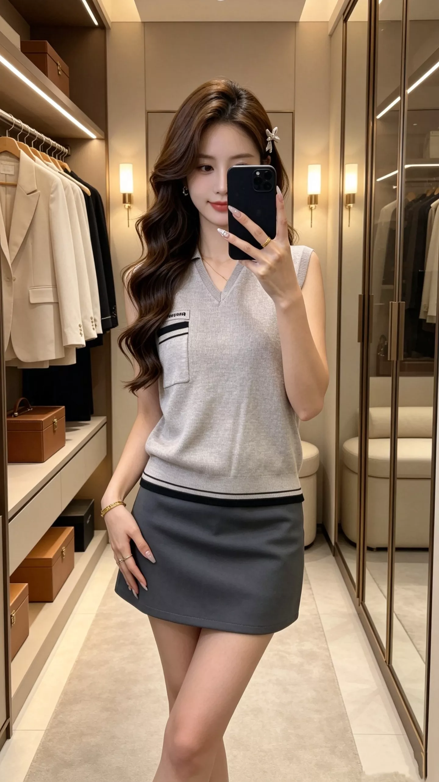 미우미우 배색 스트라이프 카라 로고 니트 베스트 상세 이미지 20