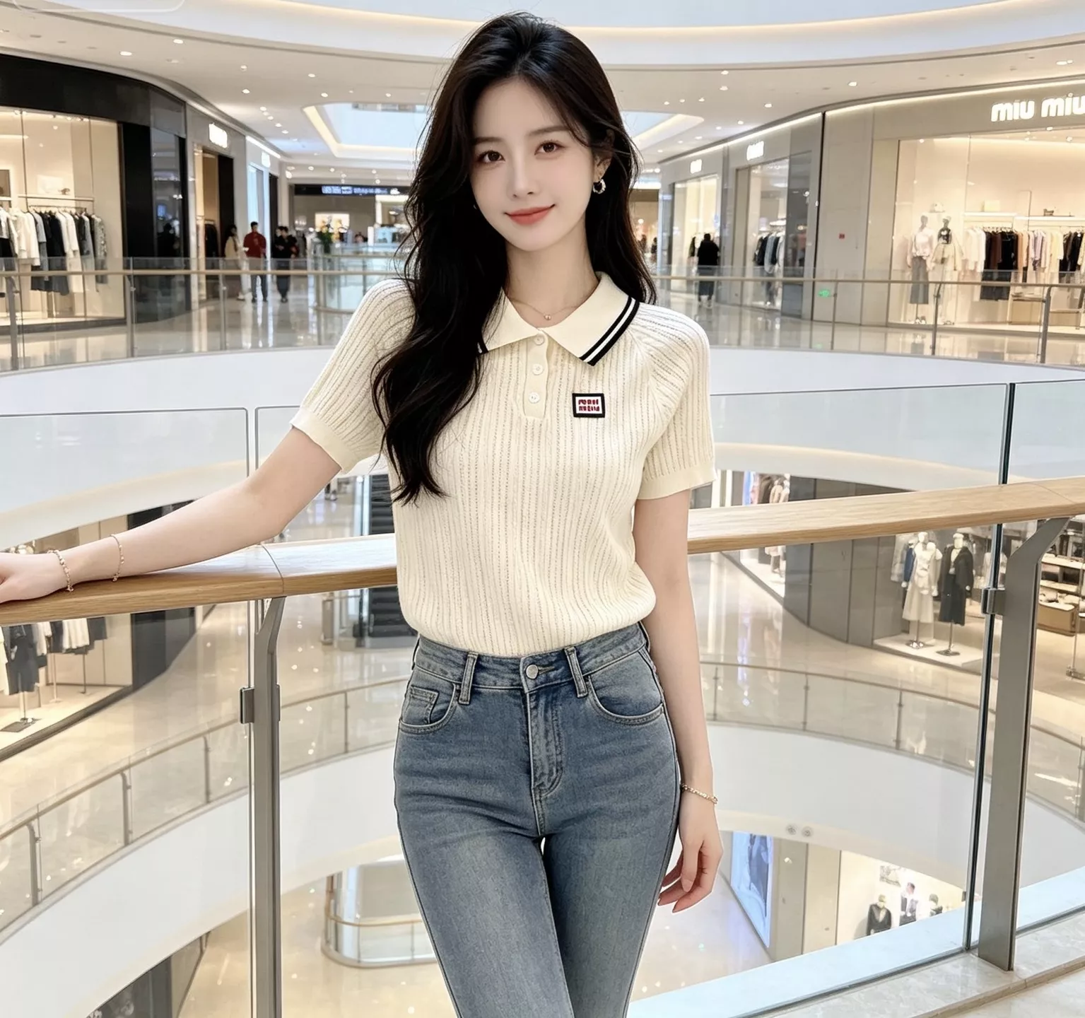 미우미우 배색 스트라이프 카라 반소매 니트 상세 이미지 12