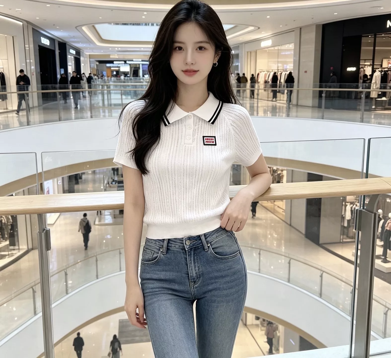 미우미우 배색 스트라이프 카라 반소매 니트 상세 이미지 13