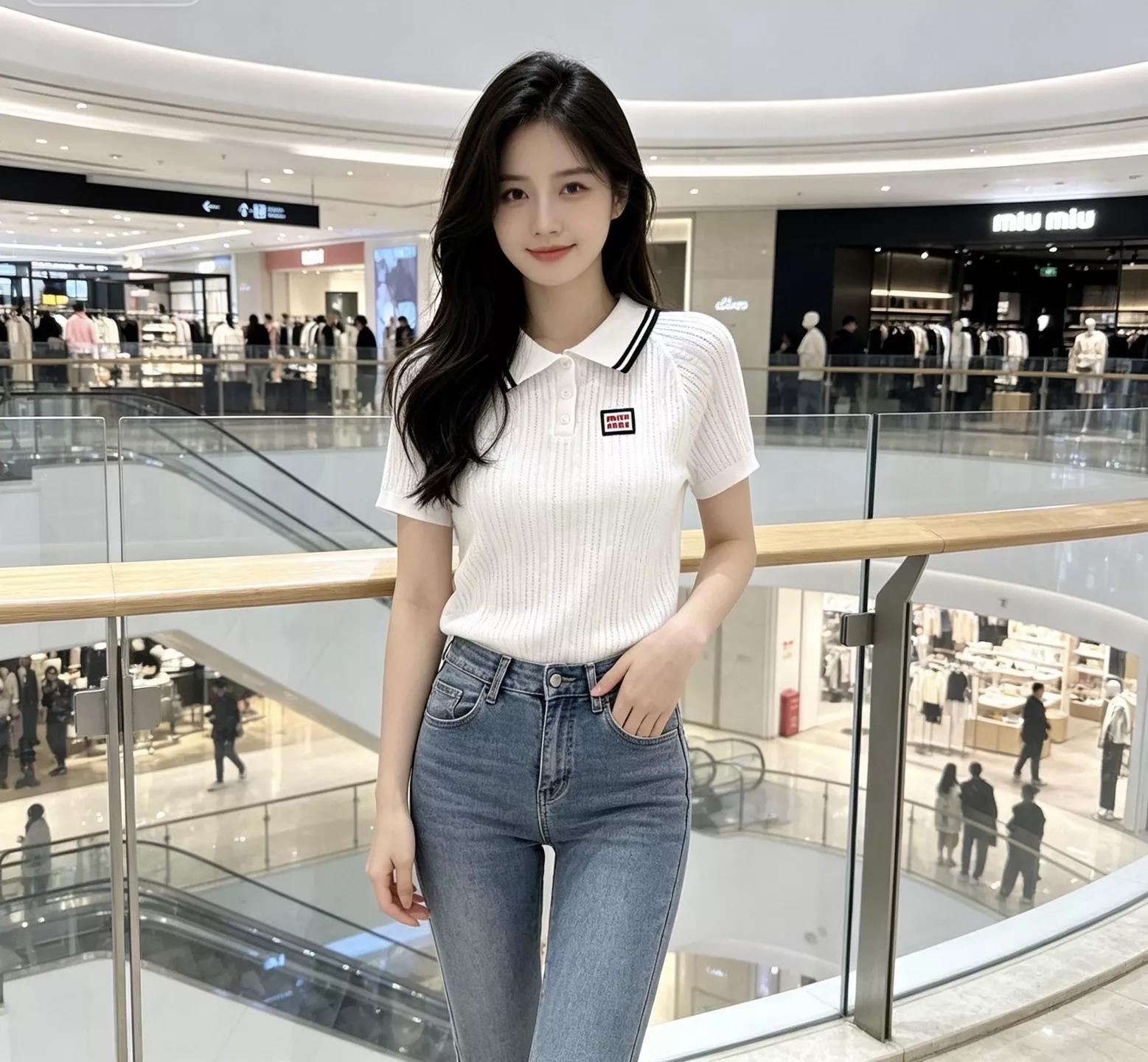 미우미우 배색 스트라이프 카라 반소매 니트 상세 이미지 15