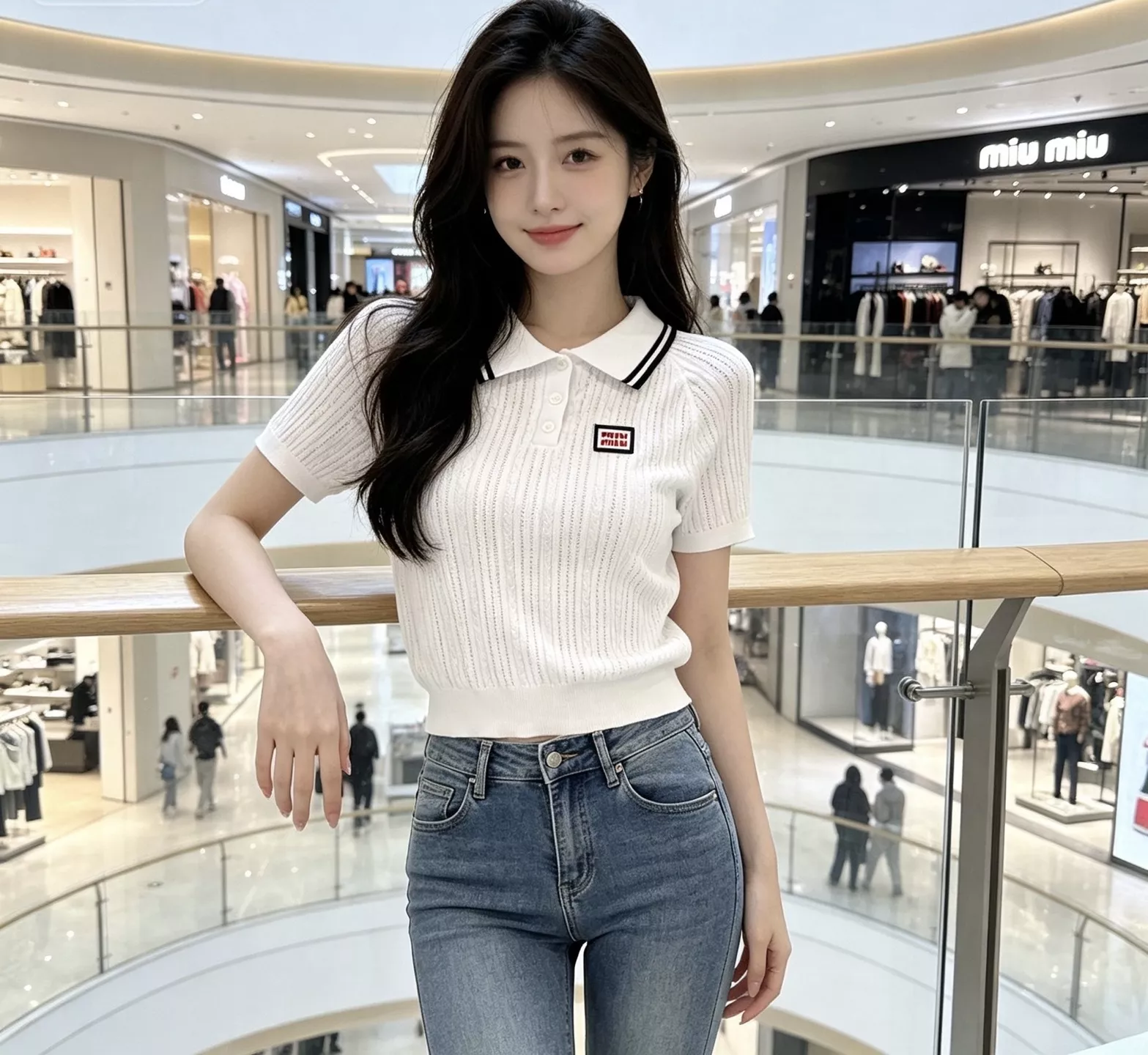 미우미우 배색 스트라이프 카라 반소매 니트 상세 이미지 11