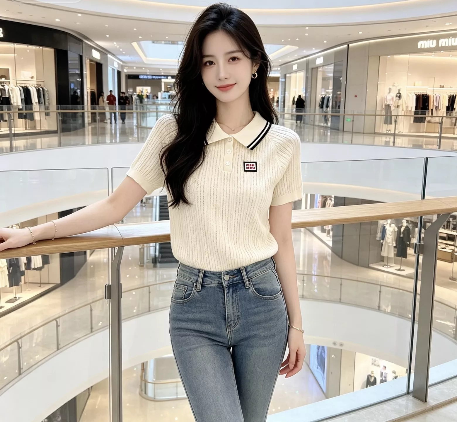미우미우 배색 스트라이프 카라 반소매 니트 상세 이미지 16