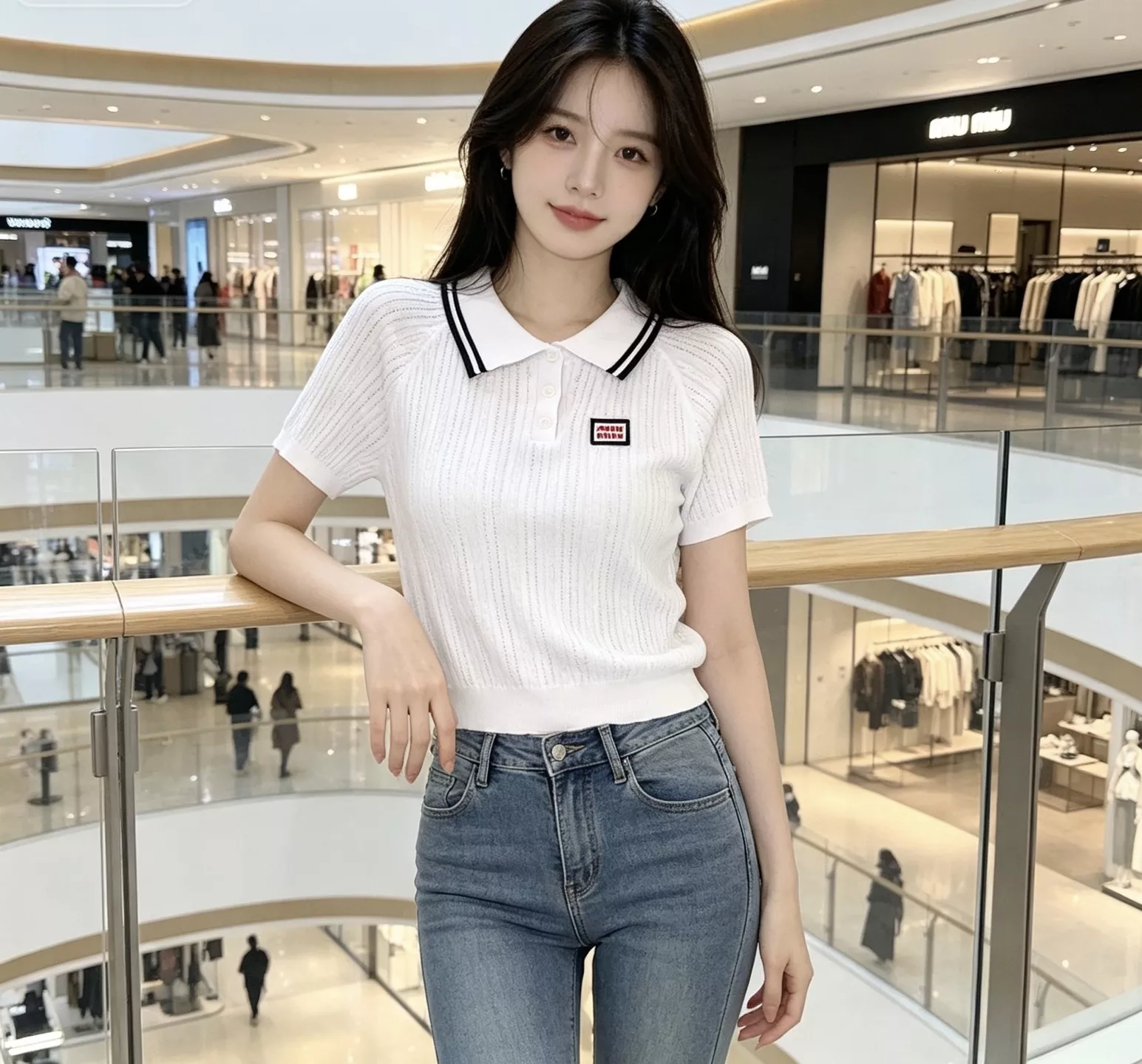 미우미우 배색 스트라이프 카라 반소매 니트 상세 이미지 17