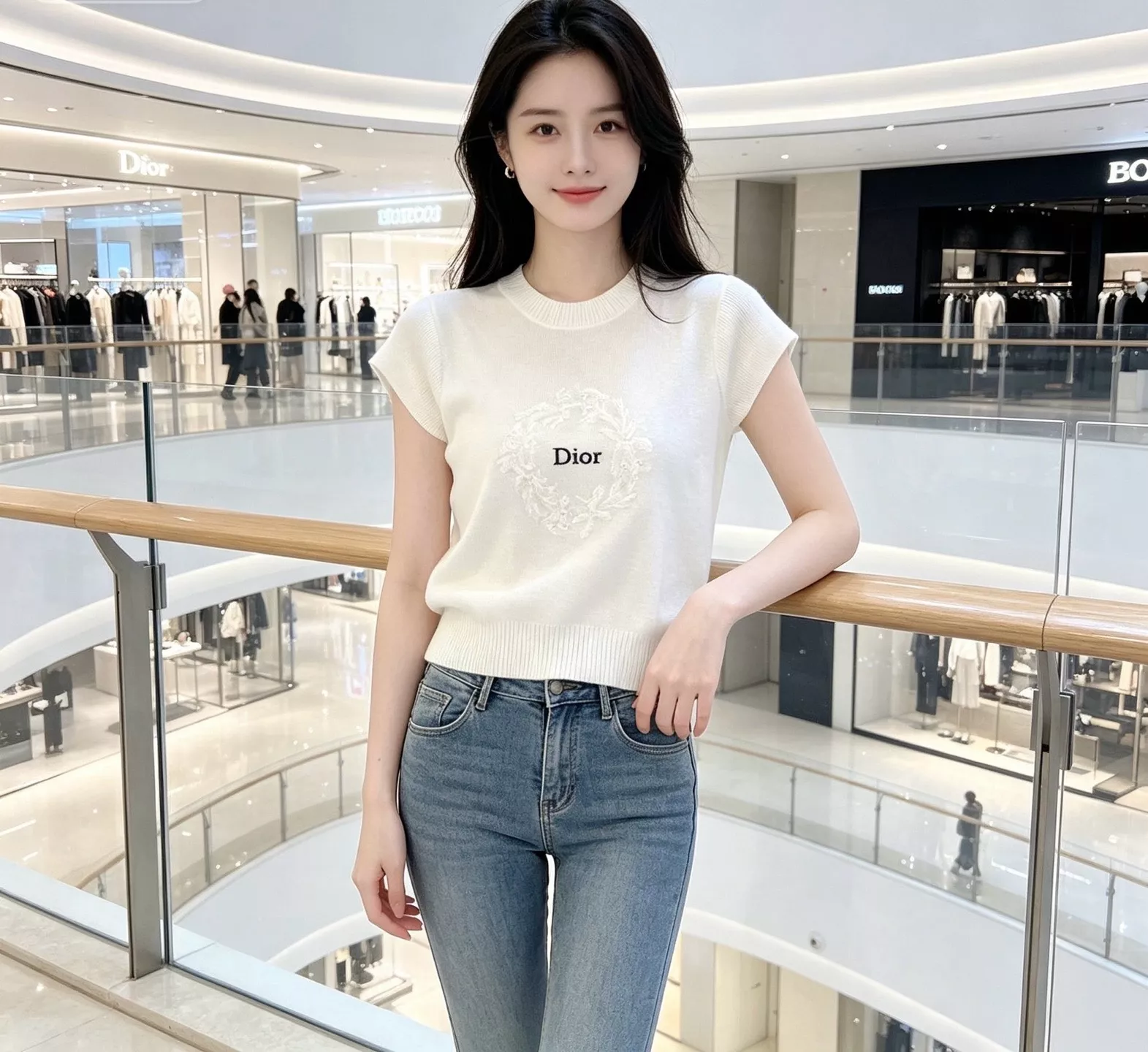 디올 플라워 로고 자수 울 민소매 니트 상세 이미지 13