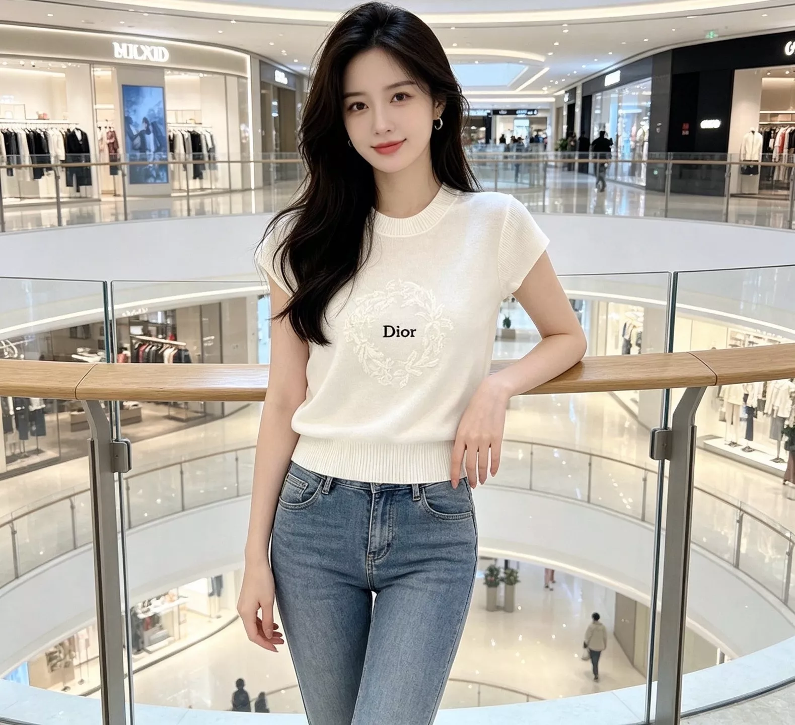 디올 플라워 로고 자수 울 민소매 니트 상세 이미지 14