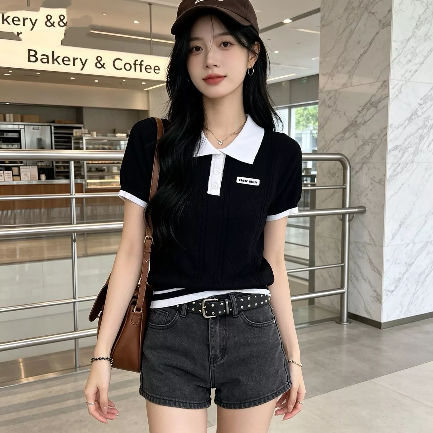미우미우 배색 폴로 칼라 케이블 반소매 니트 상세 이미지 11