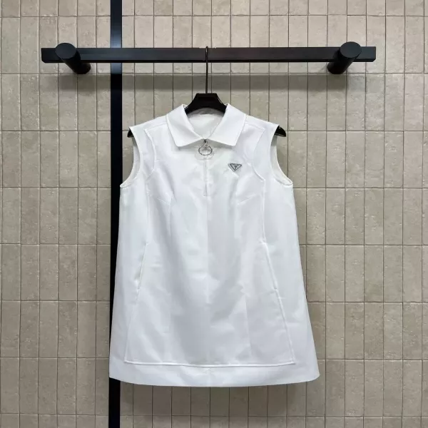 프라다 코튼 혼방 반집업 카라 민소매 원피스