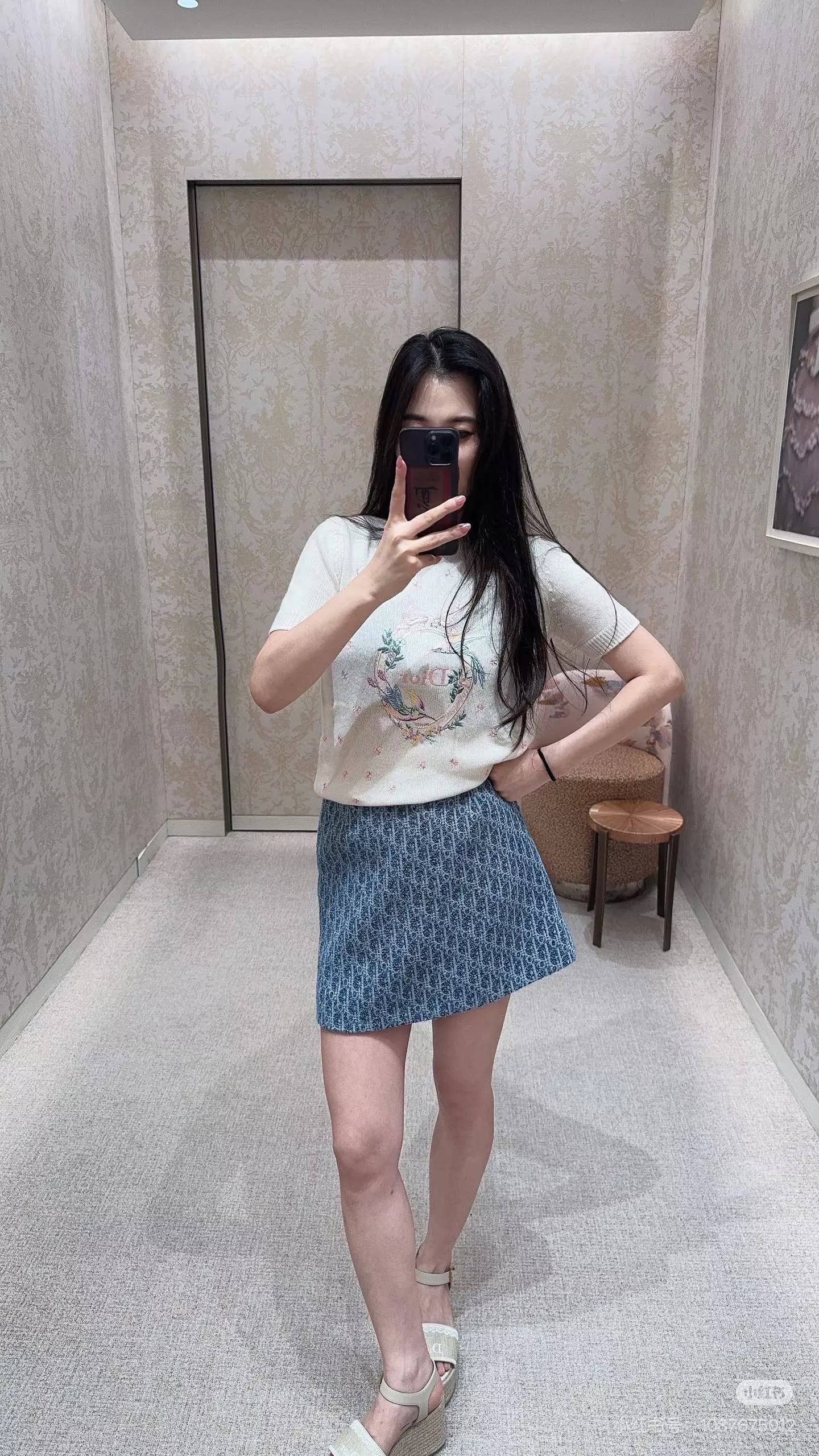 디올 블루 올오버 자카드 A라인 데님 미니 스커트 상세 이미지 19