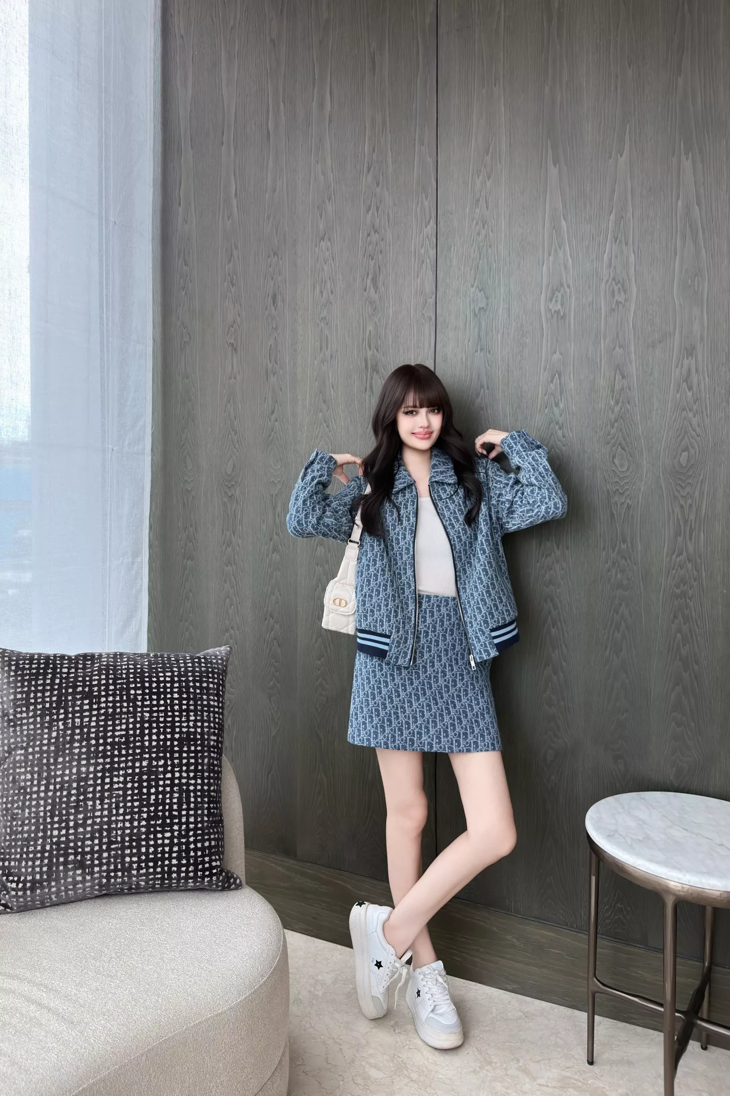 디올 블루 올오버 자카드 A라인 데님 미니 스커트 상세 이미지 24