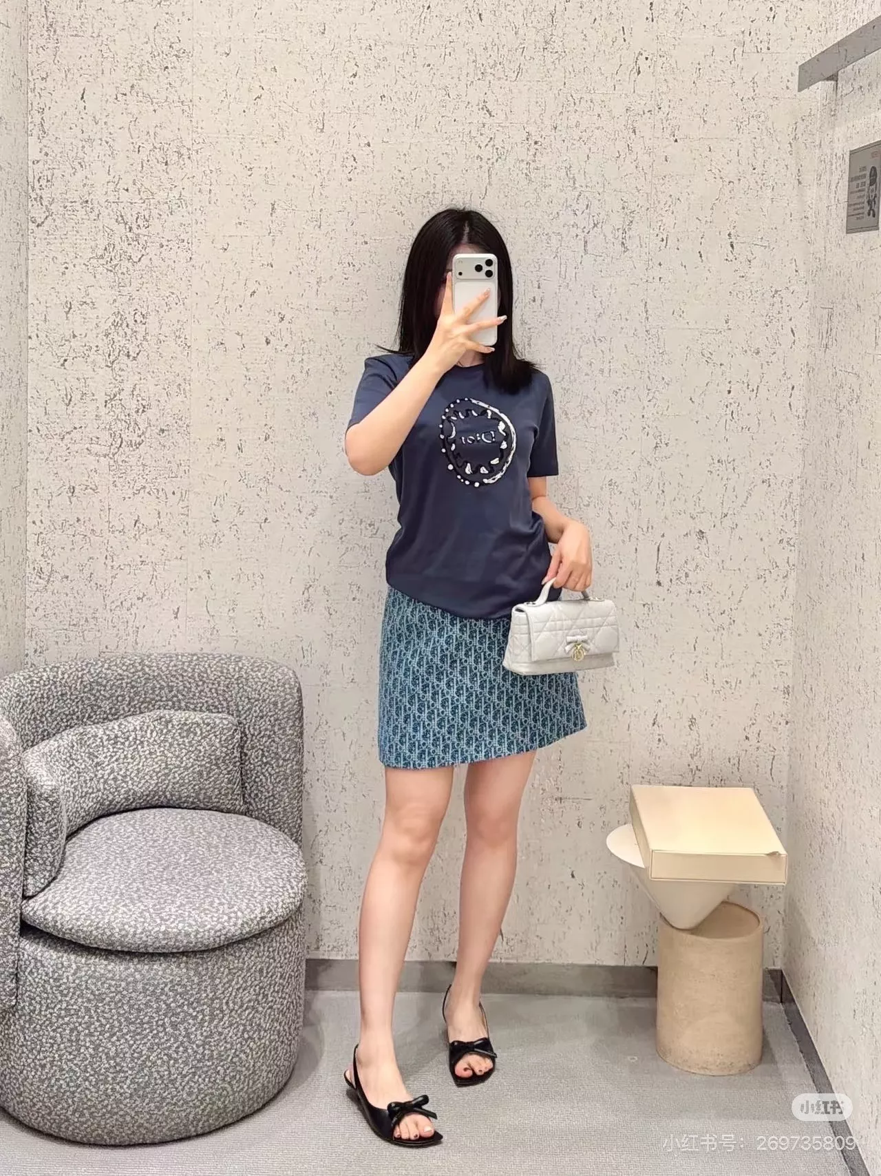 디올 블루 올오버 자카드 A라인 데님 미니 스커트 상세 이미지 17