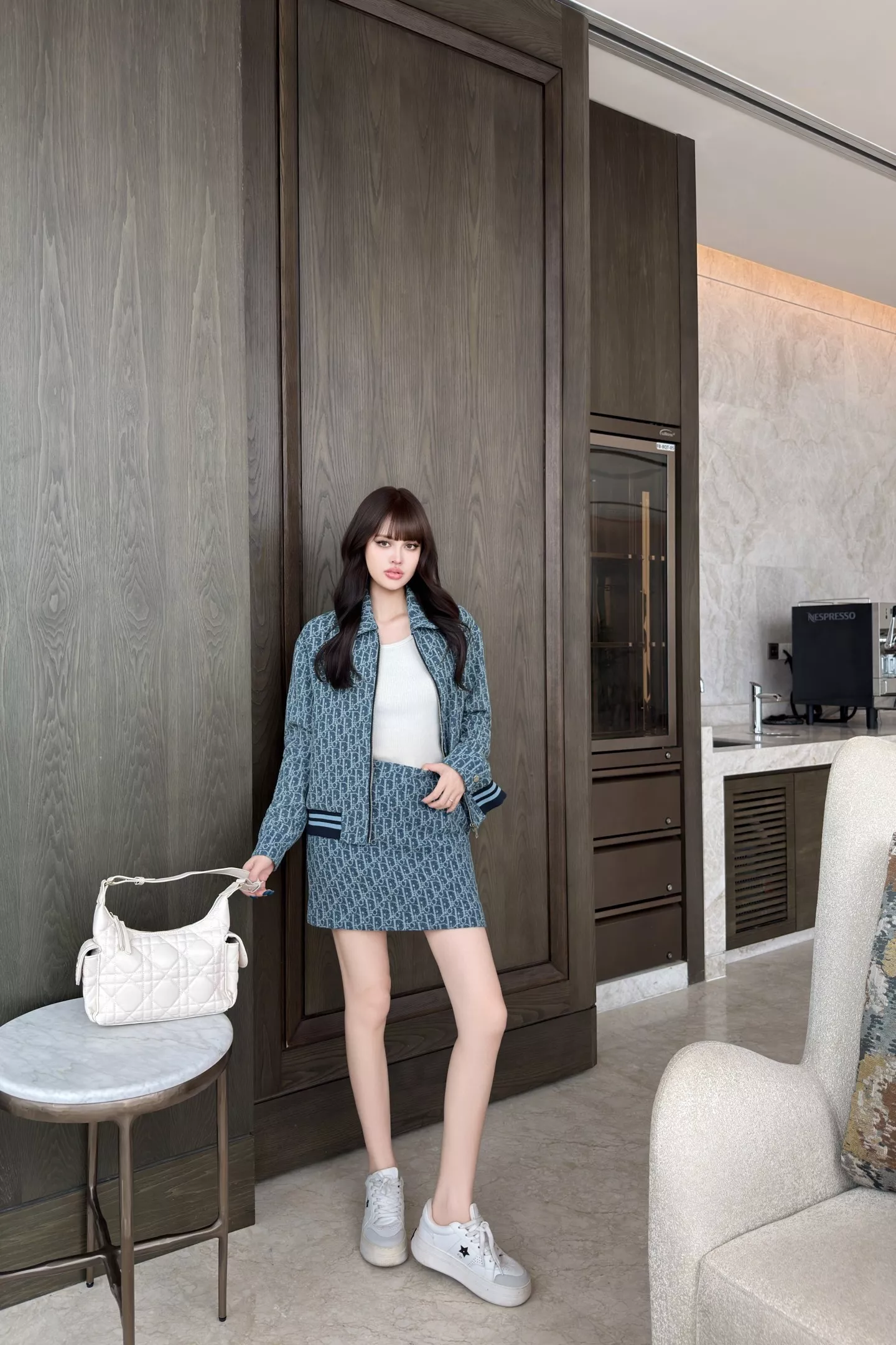 디올 블루 올오버 자카드 A라인 데님 미니 스커트 상세 이미지 20