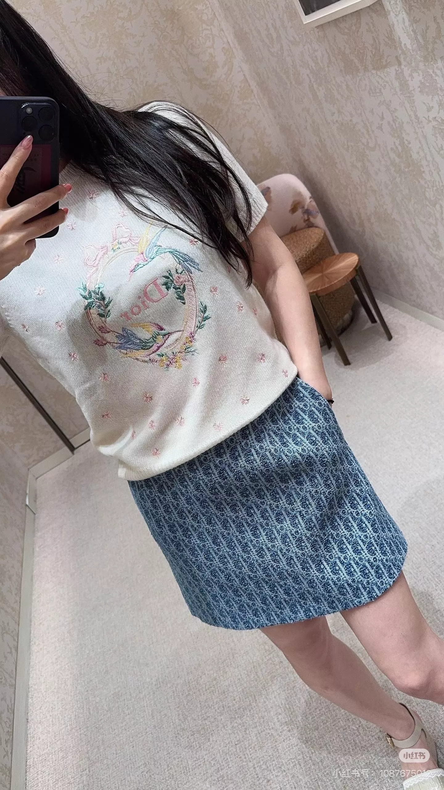 디올 블루 올오버 자카드 A라인 데님 미니 스커트 상세 이미지 18