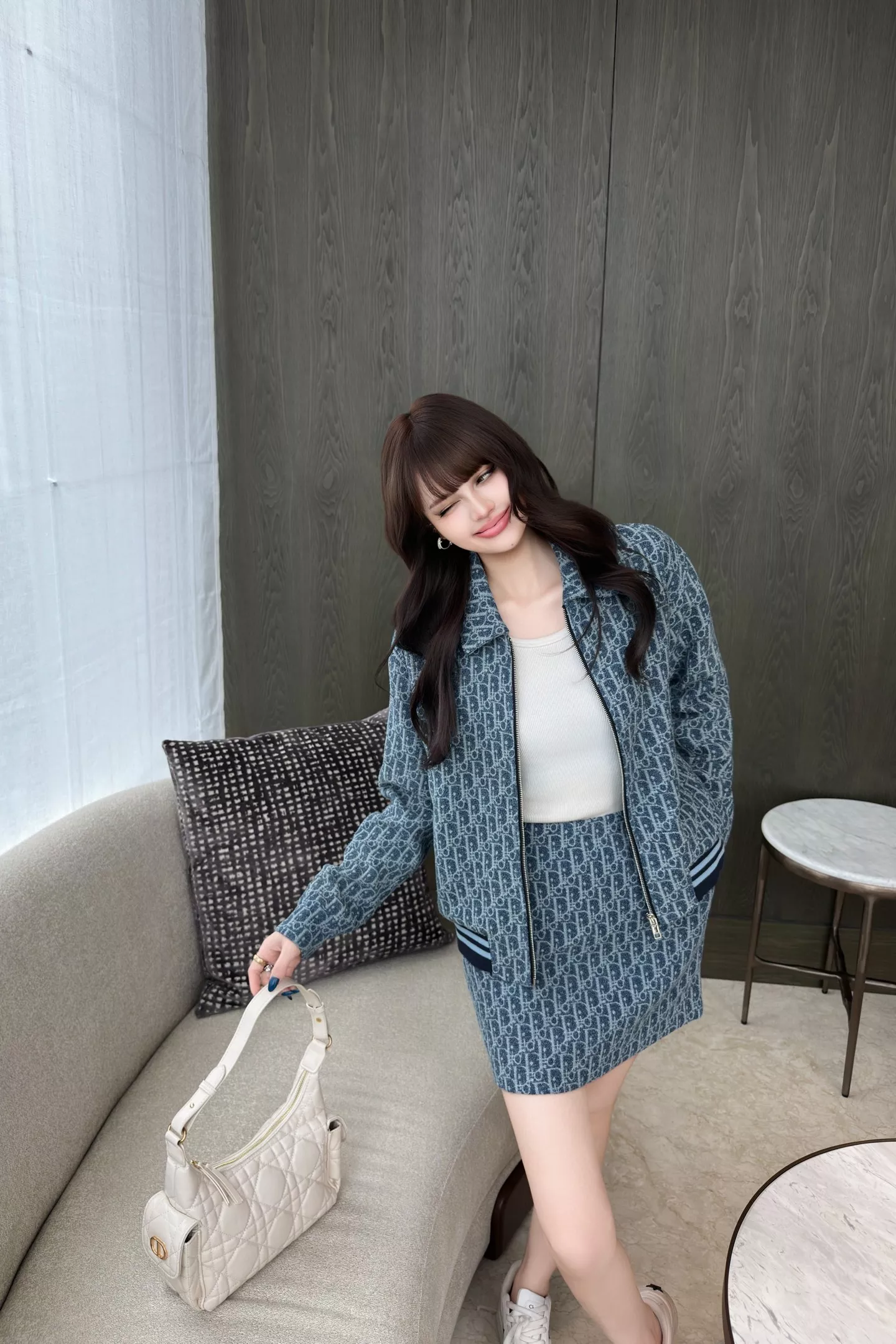 디올 블루 올오버 자카드 A라인 데님 미니 스커트 상세 이미지 22