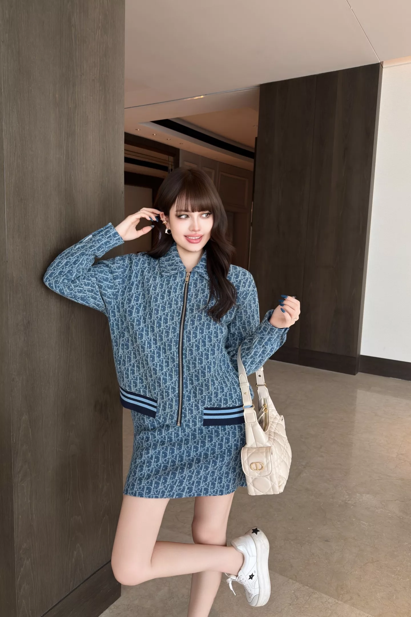 디올 블루 올오버 자카드 A라인 데님 미니 스커트 상세 이미지 28