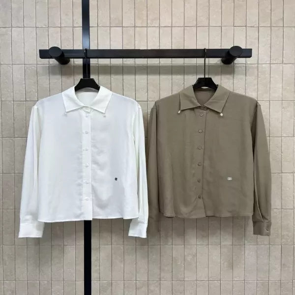 셀린느 진주 장식 텐셀 린넨 블렌드 긴소매 셔츠