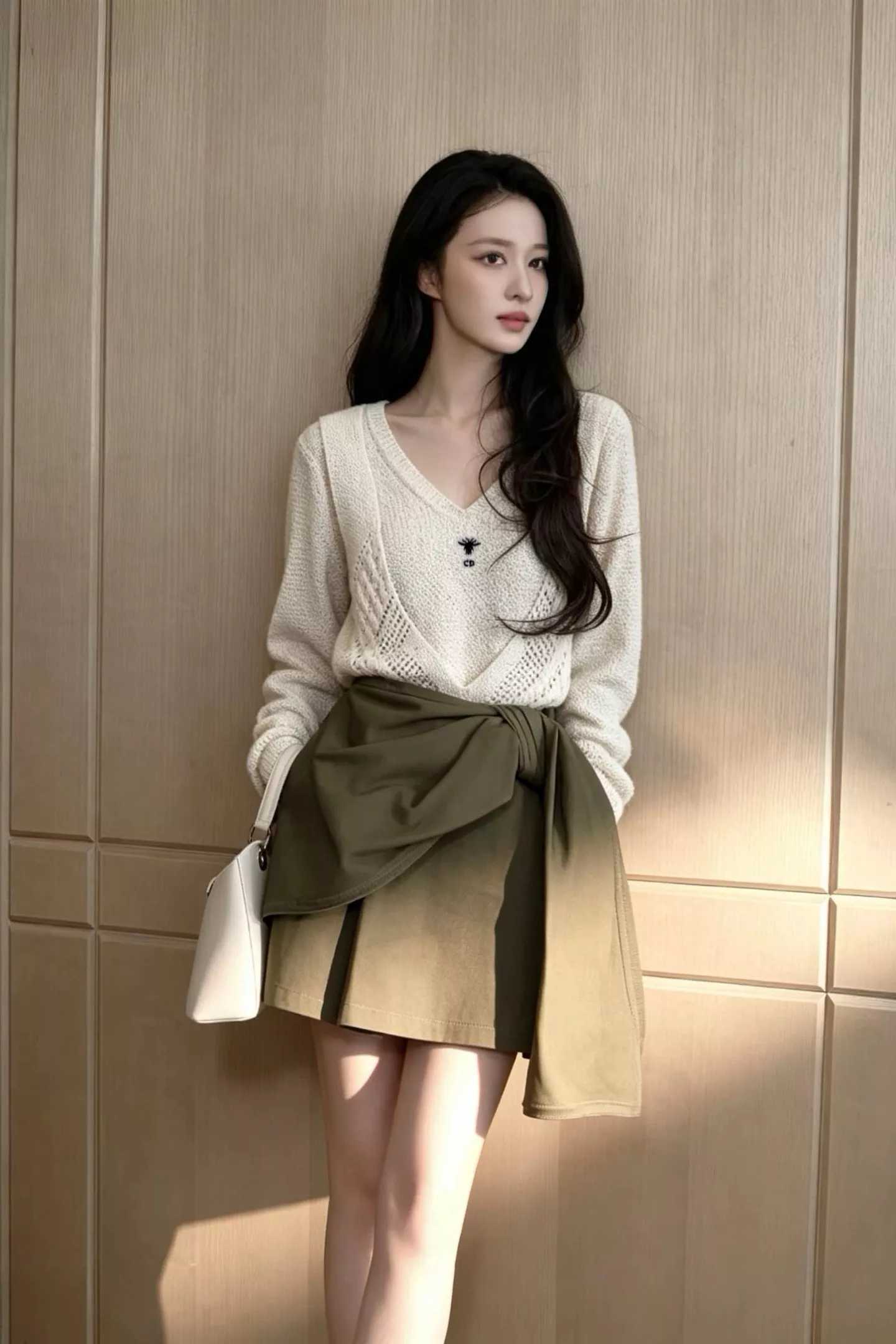 디올 브이넥 레이어드 자수 루즈핏 긴소매 니트 상세 이미지 14
