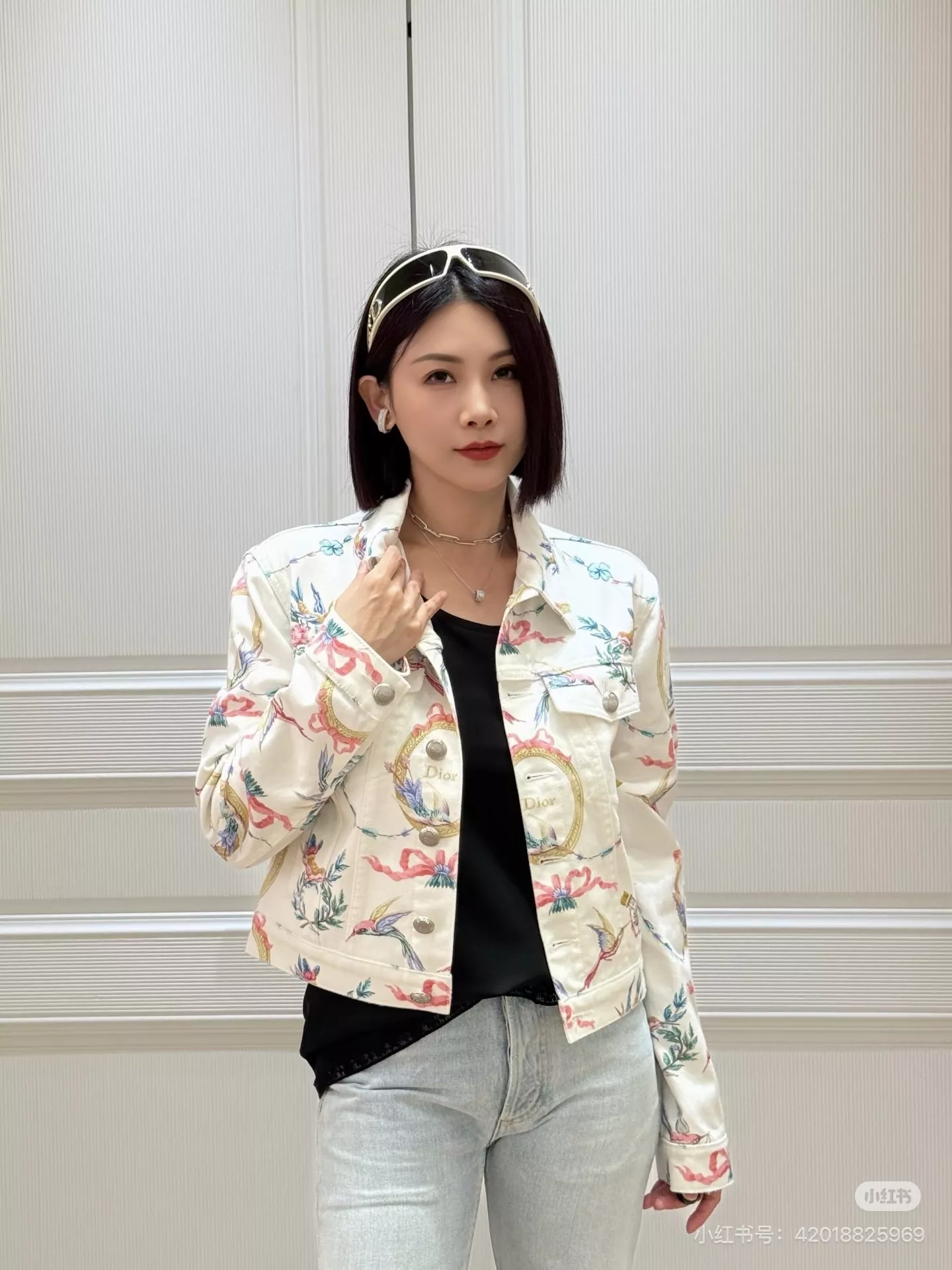 디올 플라워 버드 리본 프린트 크롭 데님 재킷 상세 이미지 30