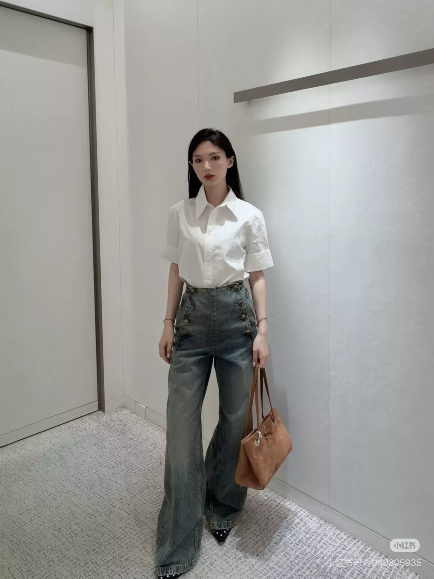 디올 하이웨이스트 워싱 와이드 데님 팬츠 상세 이미지 14