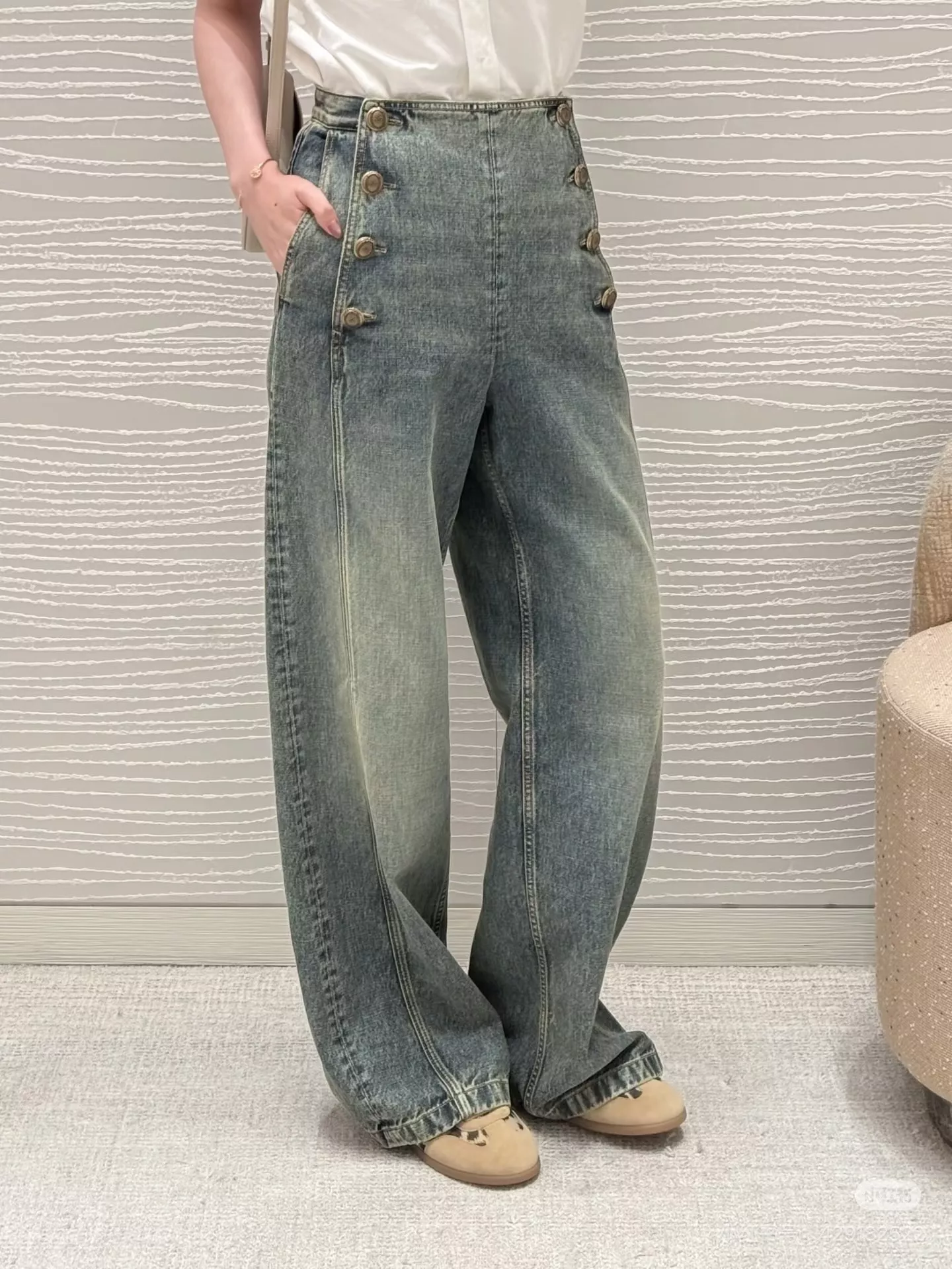 디올 하이웨이스트 워싱 와이드 데님 팬츠 상세 이미지 12