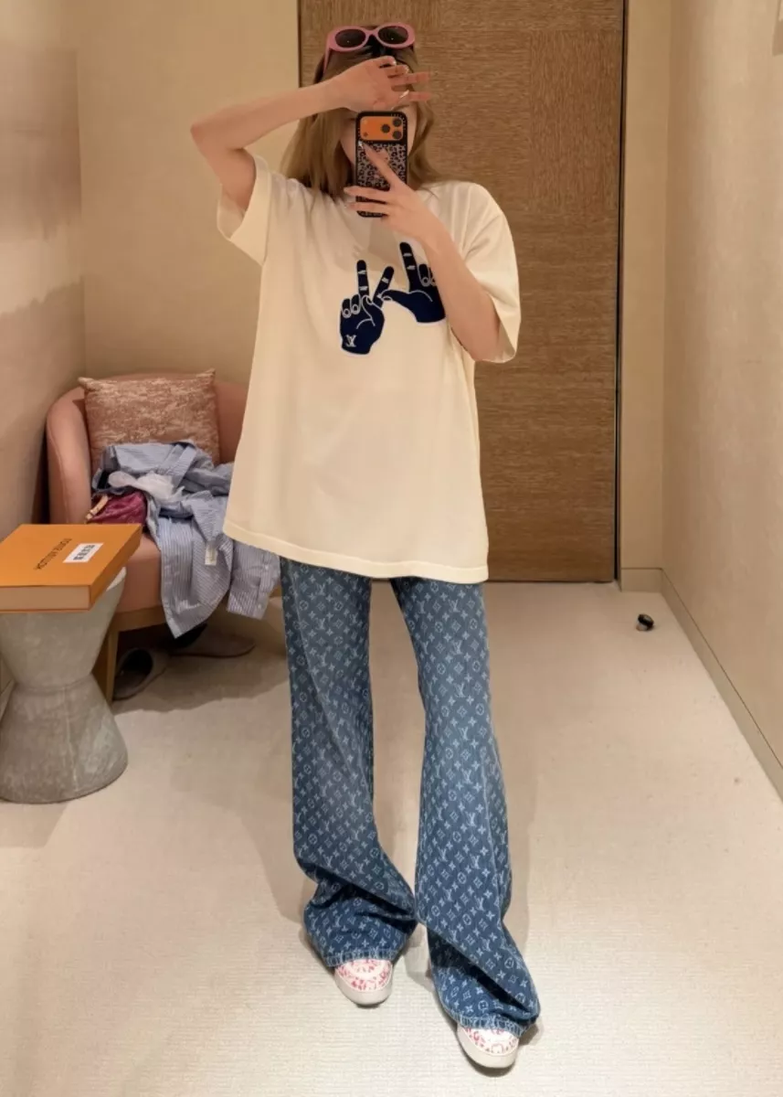 루이비통 핸드 제스처 자수 코튼 반소매 티셔츠 상세 이미지 42