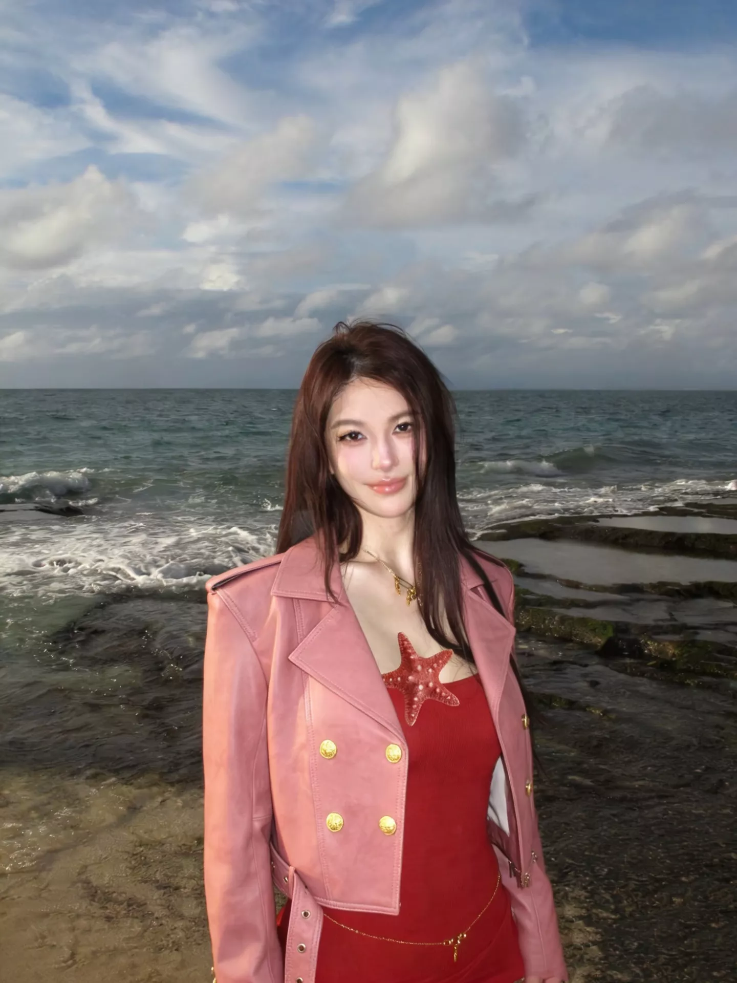 베르사체 마카롱 컬러 양가죽 크롭 재킷 미니 스커트 투피스 상세 이미지 14